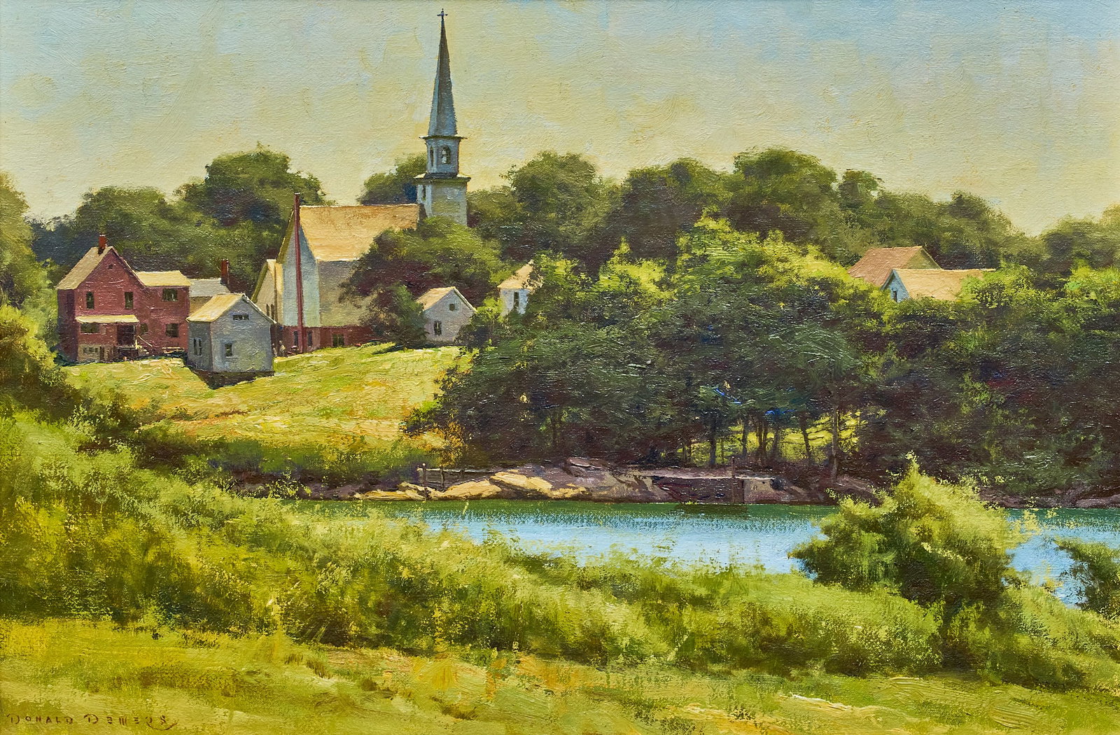 Donald Demers, "East Boothbay": Donald W. Demers (Amer., b. 1956), "East Boothbay", oil on canvas panel, signed lower left, artist's inscription on the verso with signature, title, and date, 2008 sight: 12 x 