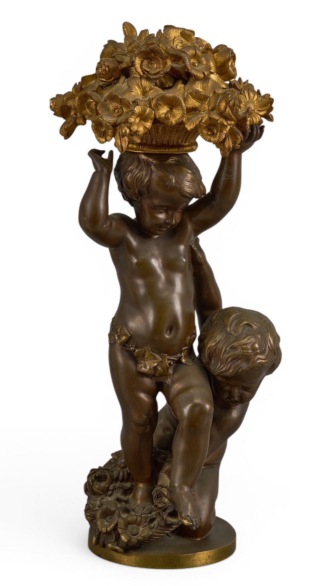 Antique Susse Frères Bronze Putti Sculpture: Susse Frères (France) neoclassical style bronze sculpture depicting putti, marked "SUSSE FRES", in the style of Charles Cumberworth (1811-1852), circa 19th century height 20.5 in. x w