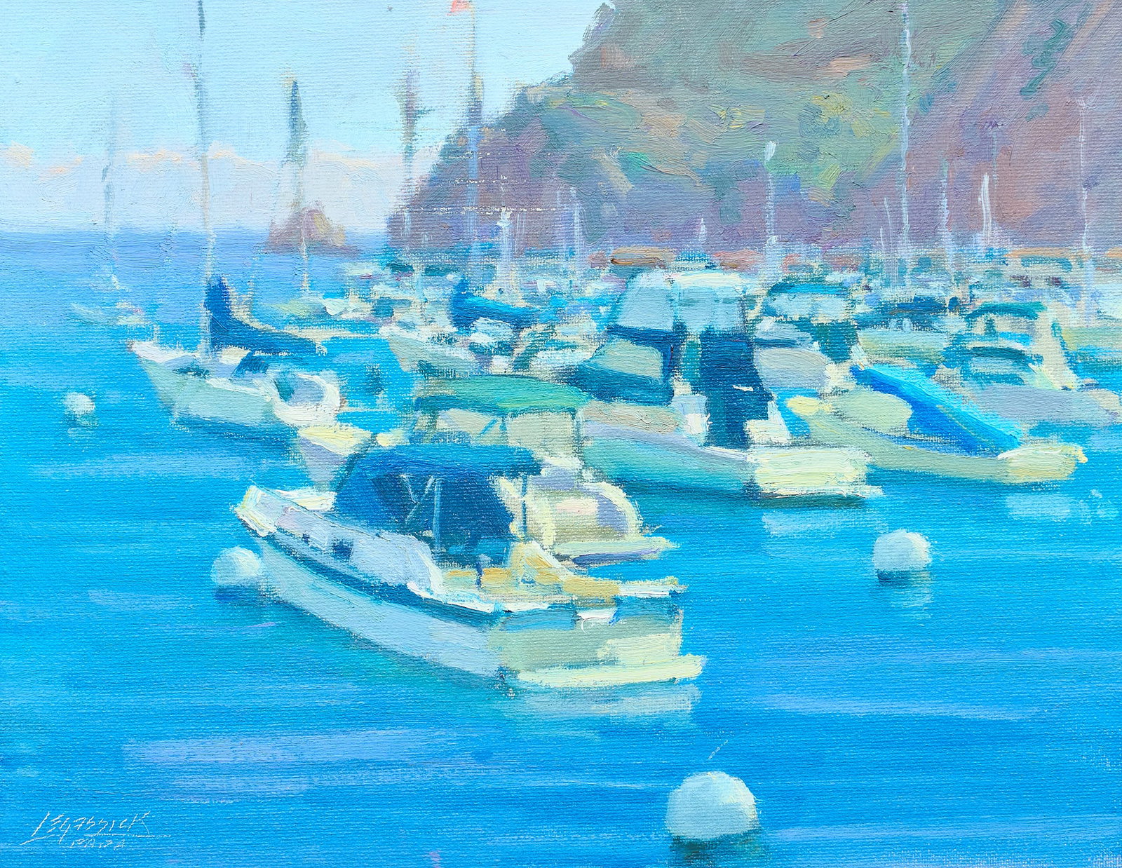 Jean LeGassick, “Pleasure Harbor: Jean LeGassick (California, b. 1950), “Pleasure Harbor”, oil on canvas panel, signed lower left, artist's inscription on the verso with title, signature, date (1998), and note: