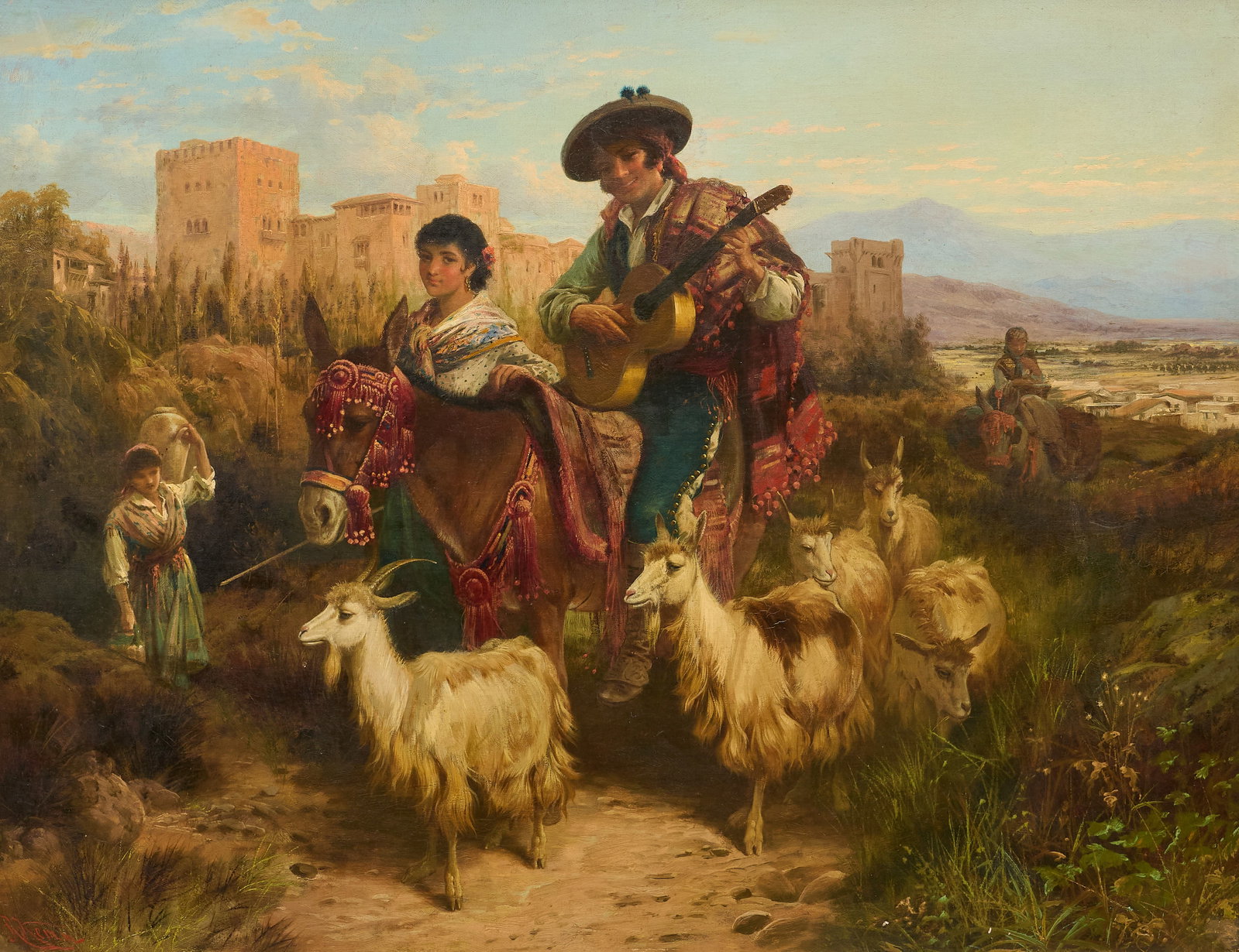 Robert Kemm, Musician Family with Goats: Robert Kemm (England, 1837-1895), musician family with goats, oil on canvas, signed lower left sight: 28 x 36 in., frame: 36 x 44 in. Provenance: Property from a Dallas, Texas collection