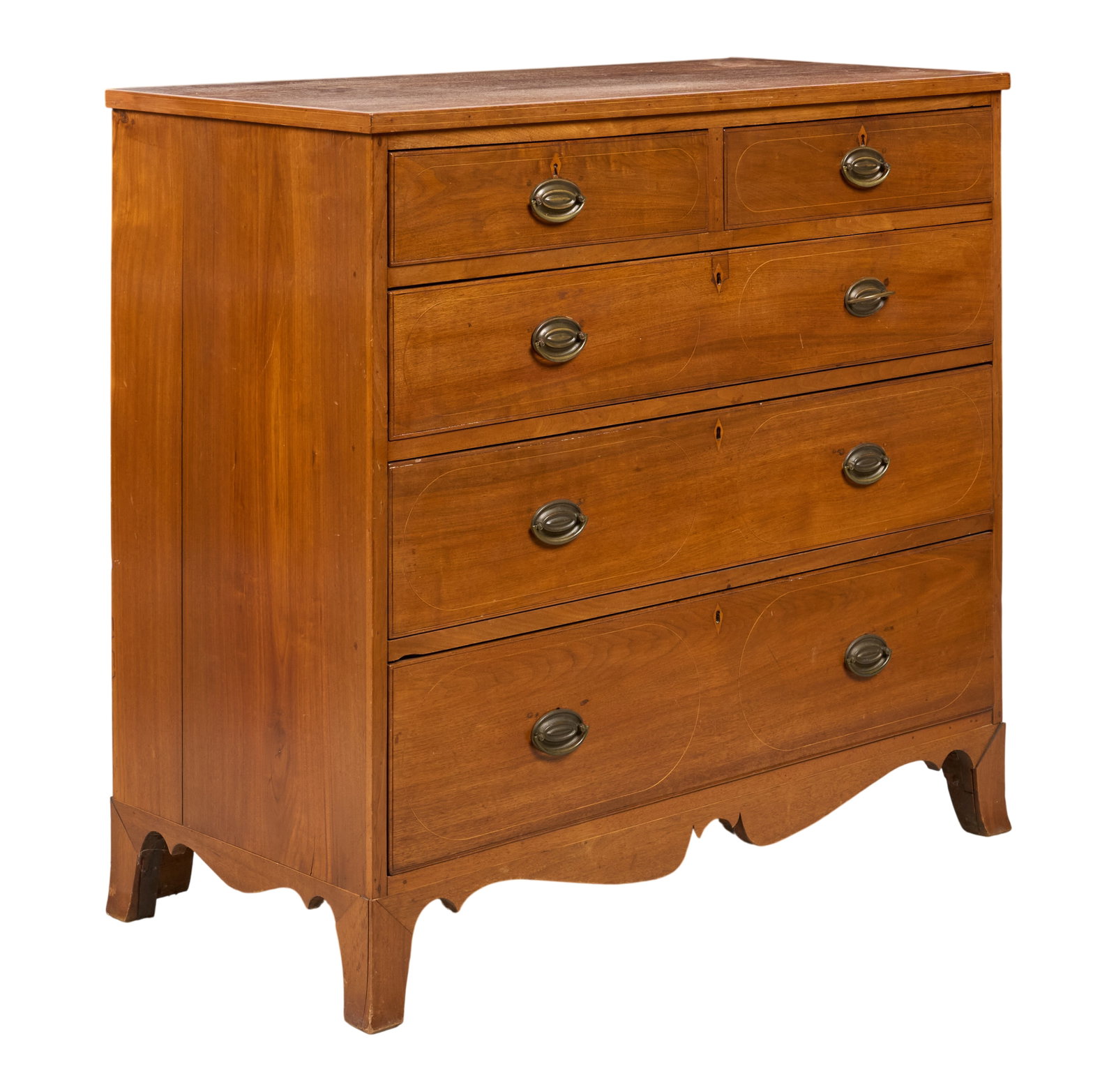 Vintage Dresser: Vintage dresser with five drawers condition: damage to front right foot height 38.5 in. x width 41 in. x depth 20 in. Provenance: Property from a home in San Antonio, Texas 