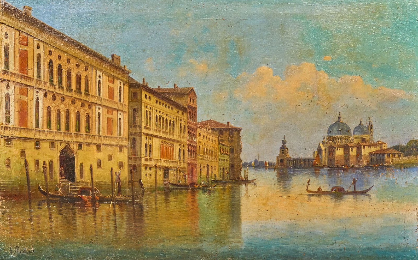 Karl Kaufmann, Grand Canal of Venice: Karl Kaufmann (Germany / Austria, 1843-c. 1901/05), view of the Grand Canal of Venice, oil on canvas, signed lower left with one of Kaufmann's known pseudonyms, L. Bertini, circa late 19th