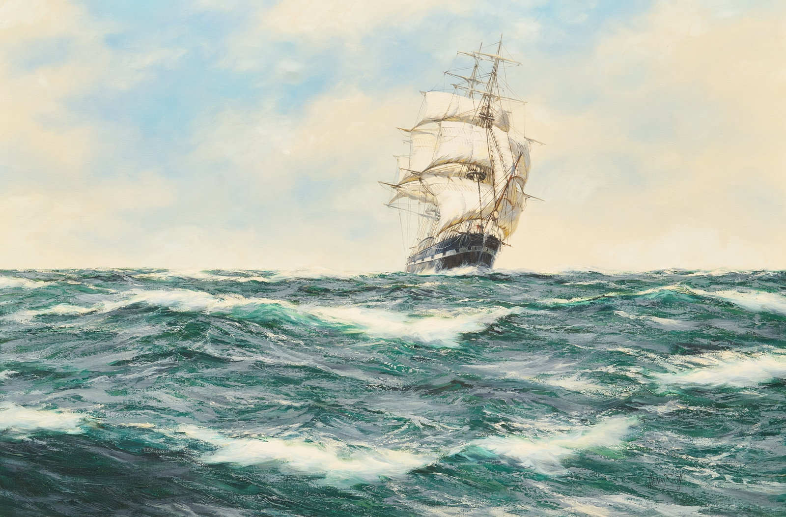 Henry Scott, "Fanny Forrester": Henry Scott (United Kingdom, 1911-2005), "Fanny Forrester", nautical scene, oil on canvas, signed lower right, with Pace Galleries label on the verso sight: 28 x 42 in., frame: 34 x