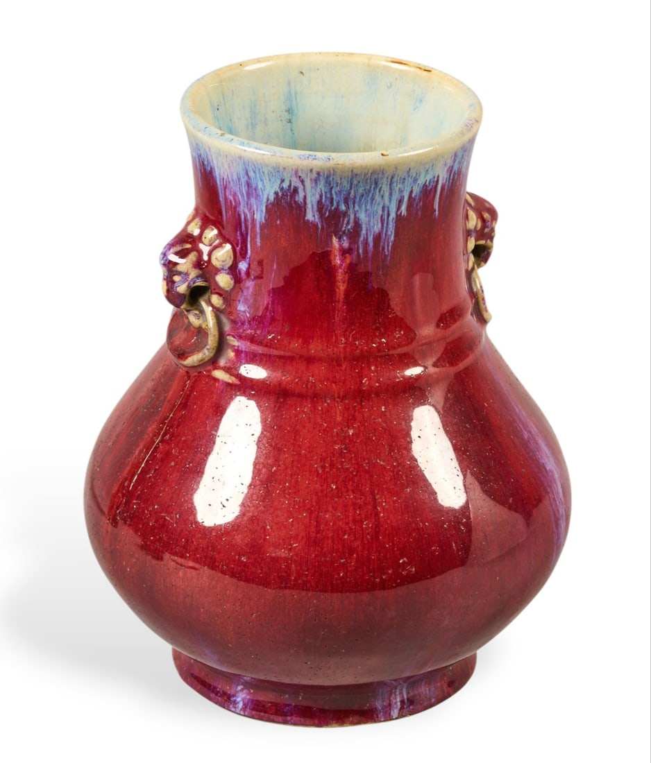 18th C. Hu Form Flambe Vase: 18th century glazed ceramic flambe vase, of Hu form height 9 in. x diameter 6 in. Provenance: Property from a home in San Antonio, Texas