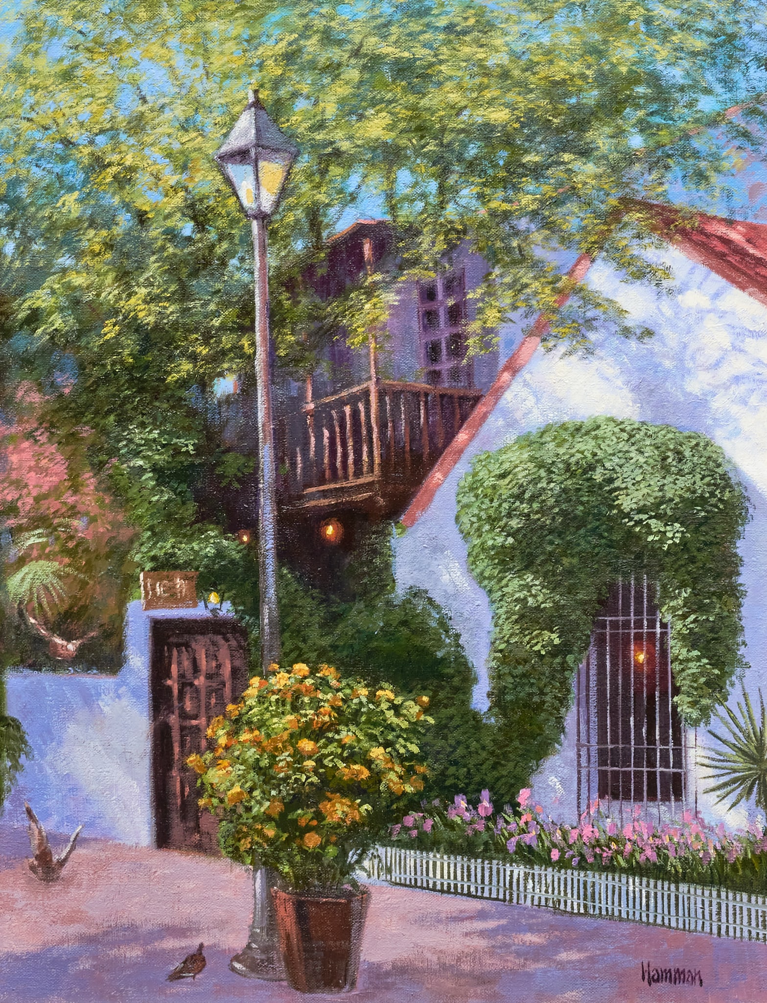Robert Hamman, "Fig Tree": Robert Hamman (Texas, b. 1938), "Fig Tree", a historic now-closed restaurant in La Villita (San Antonio, Texas), oil on canvas, signed lower right, titled on the stretcher bar sight:
