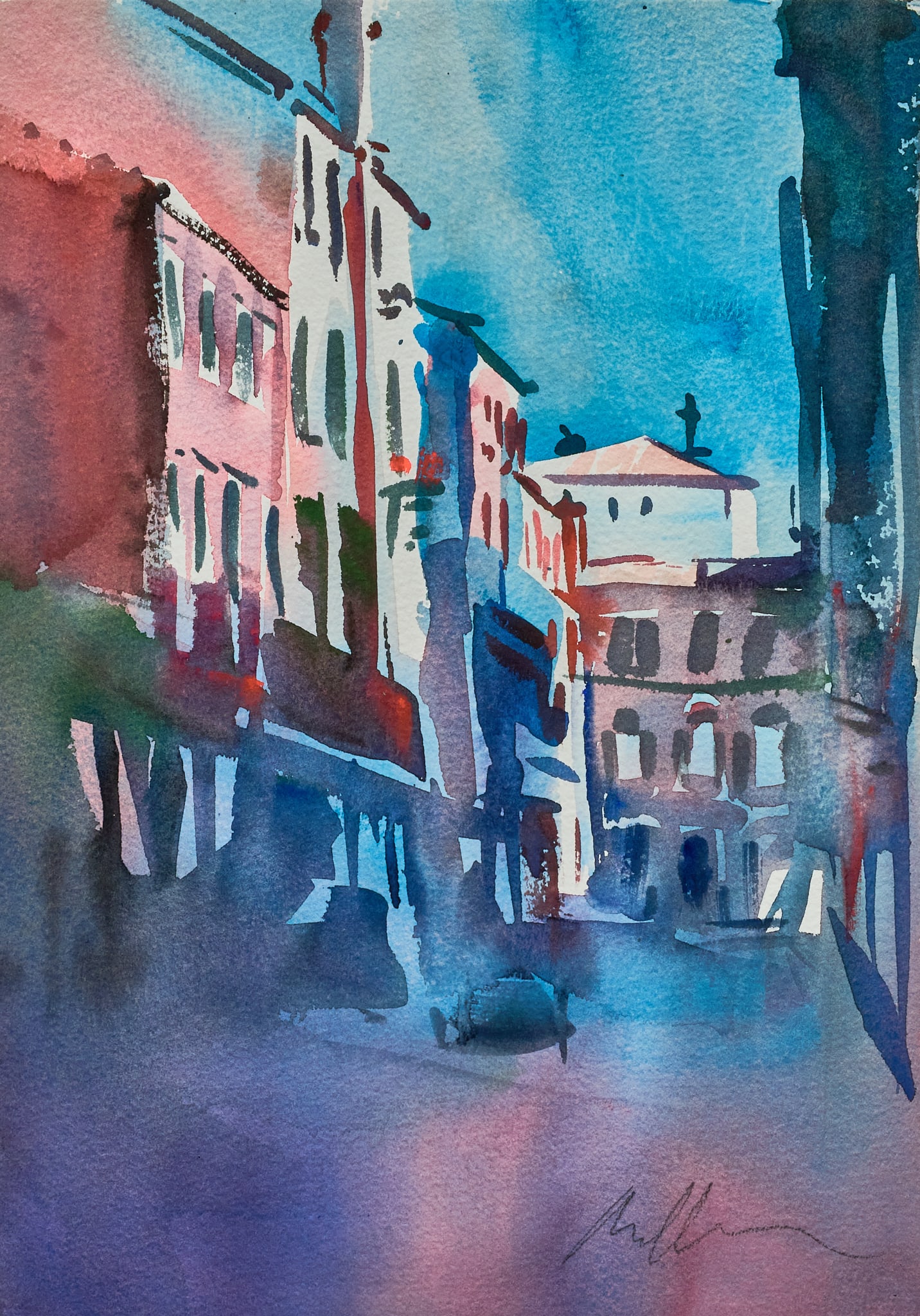 Brad Braune, Venice Canal Watercolor: Brad Braune (Texas, 1951-2019), Venice canal scene, watercolor on watercolor paper, signed lower right sight: 13.75 x 9.75 in., frame: 24 x 20 in. Provenance: Property from a home in San