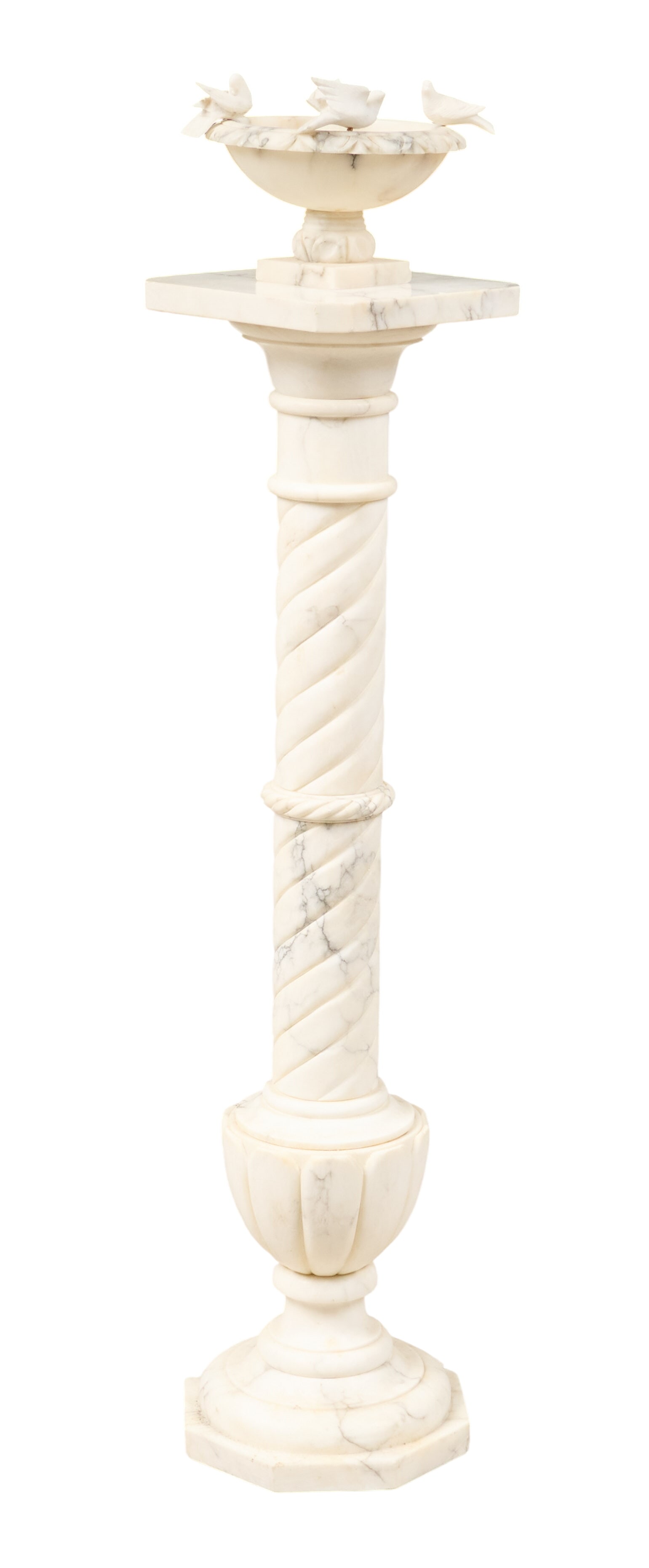 White Marble Pedestal with Birdbath (1 of 5)