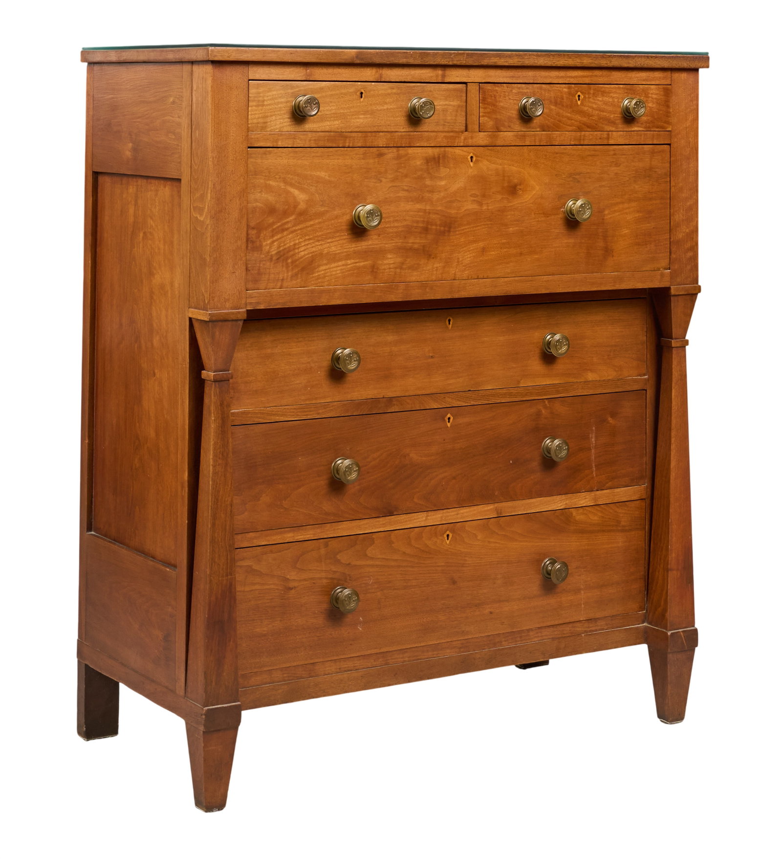Vintage Dresser: Vintage dresser, with six drawers, and flanked columns, supported on tapered feet height 51.5 in. x width 43 in. x depth 22 in. Provenance: Property from a home in San Antonio, Texas