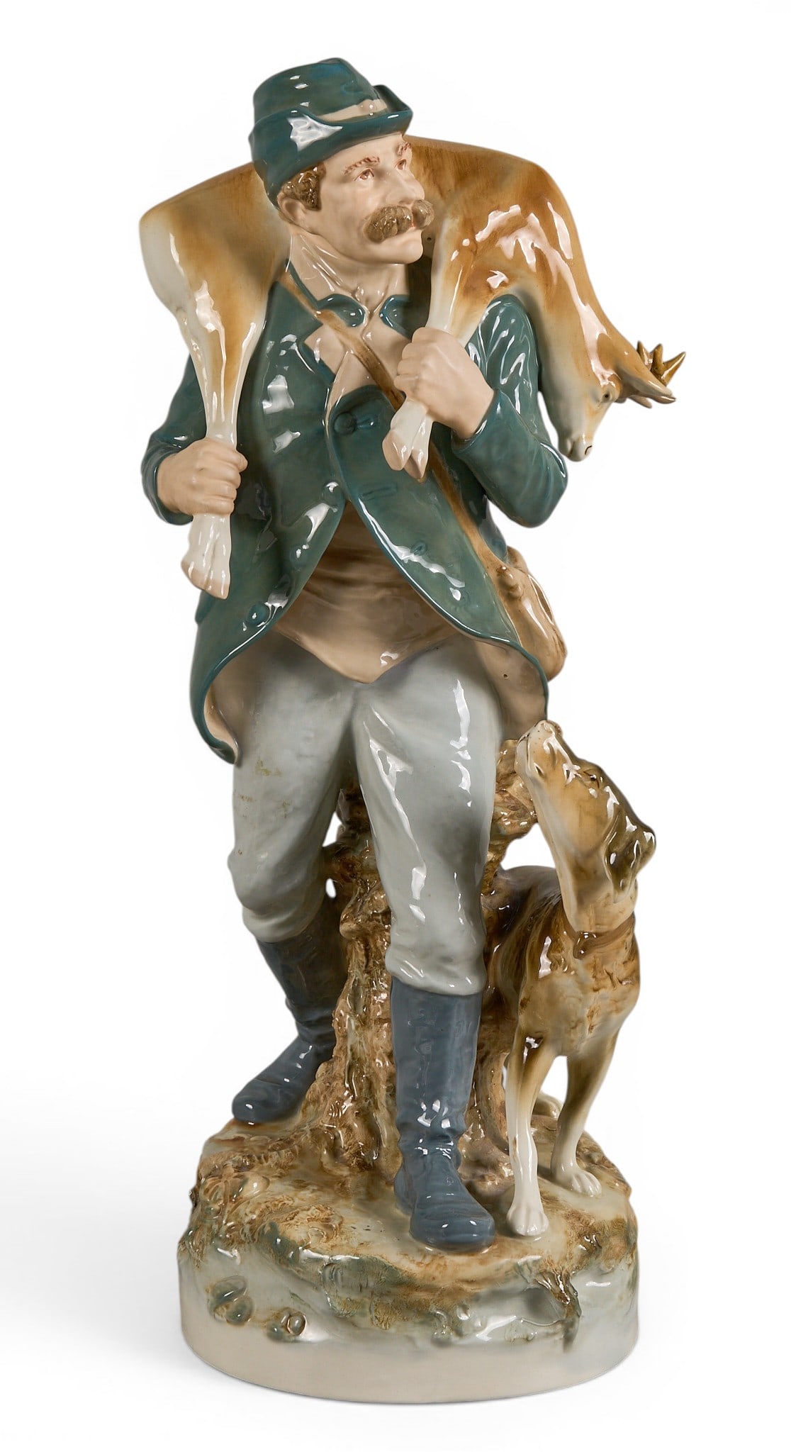 Royal Dux Porcelain Figure: Royal Dux hand-painted porcelain figure height 22 in. x width 8.5 in. x depth 8 in. Provenance: The estate of prominent Austin, Texas attorney George Cowden 