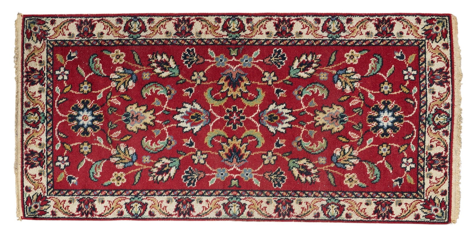 Floral Area Rug, 4 ft. 7 in. x 2 ft. 3 in.: Floral area rug with red field and ivory border 4 ft. 7 in. x 2 ft. 3 in.