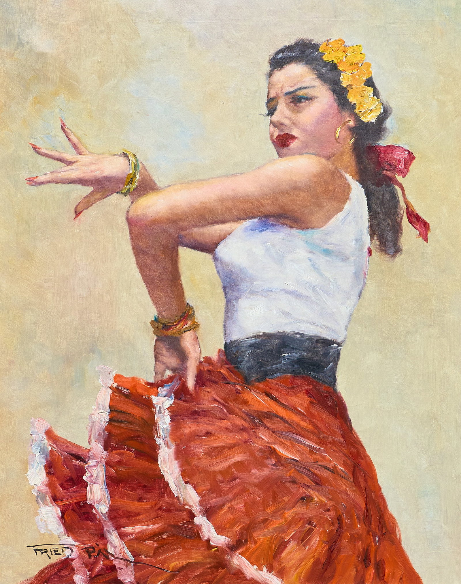 Pal Fried, "Bolero": Pal Fried (Hungary / America, 1893-1976), "Bolero", oil on canvas, signed lower left Note: Fried signed his paintings "Fried Pal", last name first in the European manner sight: 30 x 24 in., frame: 35.