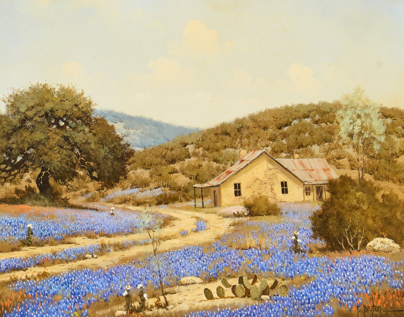 Randy Peyton, Bluebonnet Landscape: Randy Peyton (Texas / Italy, b. 1958), bluebonnet landscape, oil on canvas, signed lower right sight: 16 x 20 in., frame: 23.5 x 27.5 in. Provenance: Property from a home in San Antonio