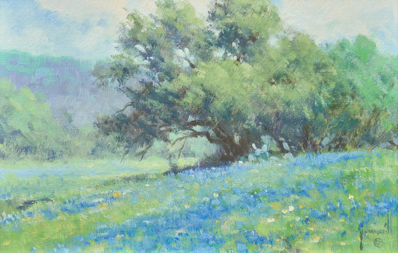 Robert Pummill, "Time of Renewal": Robert Pummill (Texas, b. 1936), "Time of Renewal", oil on canvas, signed lower right sight: 8 x 12 in., frame: 14 x 18 in. Provenance: Property from a Fredericksburg, Texas collector