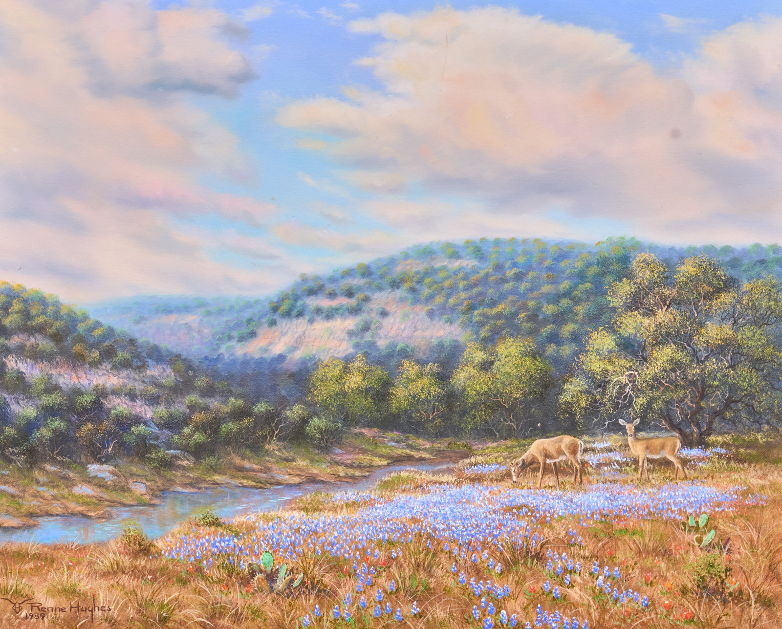 Renne Hughes, "Wimberley Springtime": Renne Hughes (Texas, 1941-1990), "Wimberley Springtime", oil on canvas, signed and dated lower left, 1989 sight: 16 x 20 in., frame: 26 x 30 in. Provenance: Property from a W