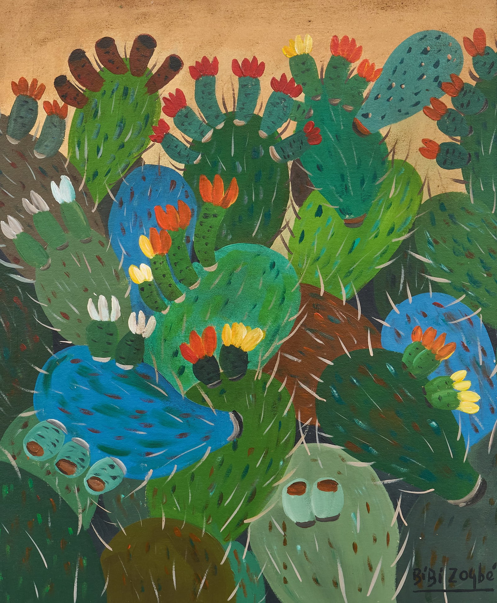Bibi Zogbe, "Cactus": Bibi Zogbe (Lebanon / Argentina, 1890-1973), "Cactus", oil on panel, signed lower right, signed again and titled on the verso sight: 24 x 20 in., frame: 27.5 x 23 in. Provenance: