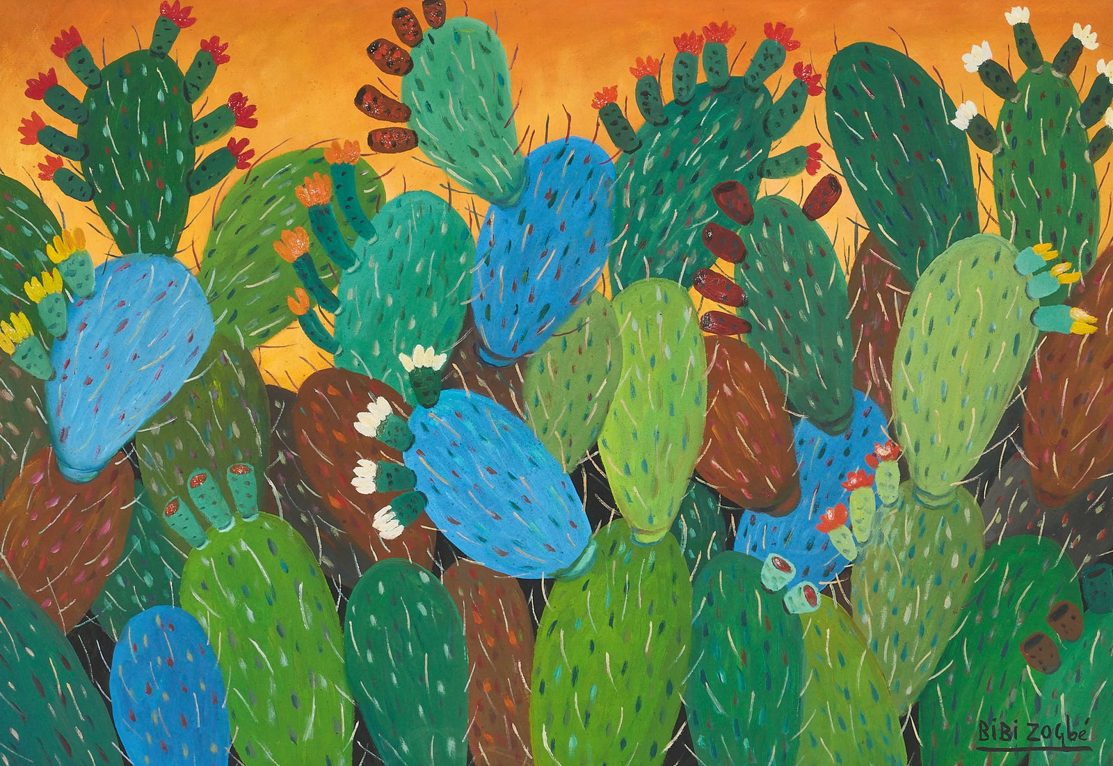 Bibi Zogbe, "Cactus": Bibi Zogbe (Lebanon / Argentina, 1890-1973), "Cactus", oil on panel, signed lower right, signed again and titled on the verso sight: 30 x 40 in., frame: 32 x 45 in. Provenance: