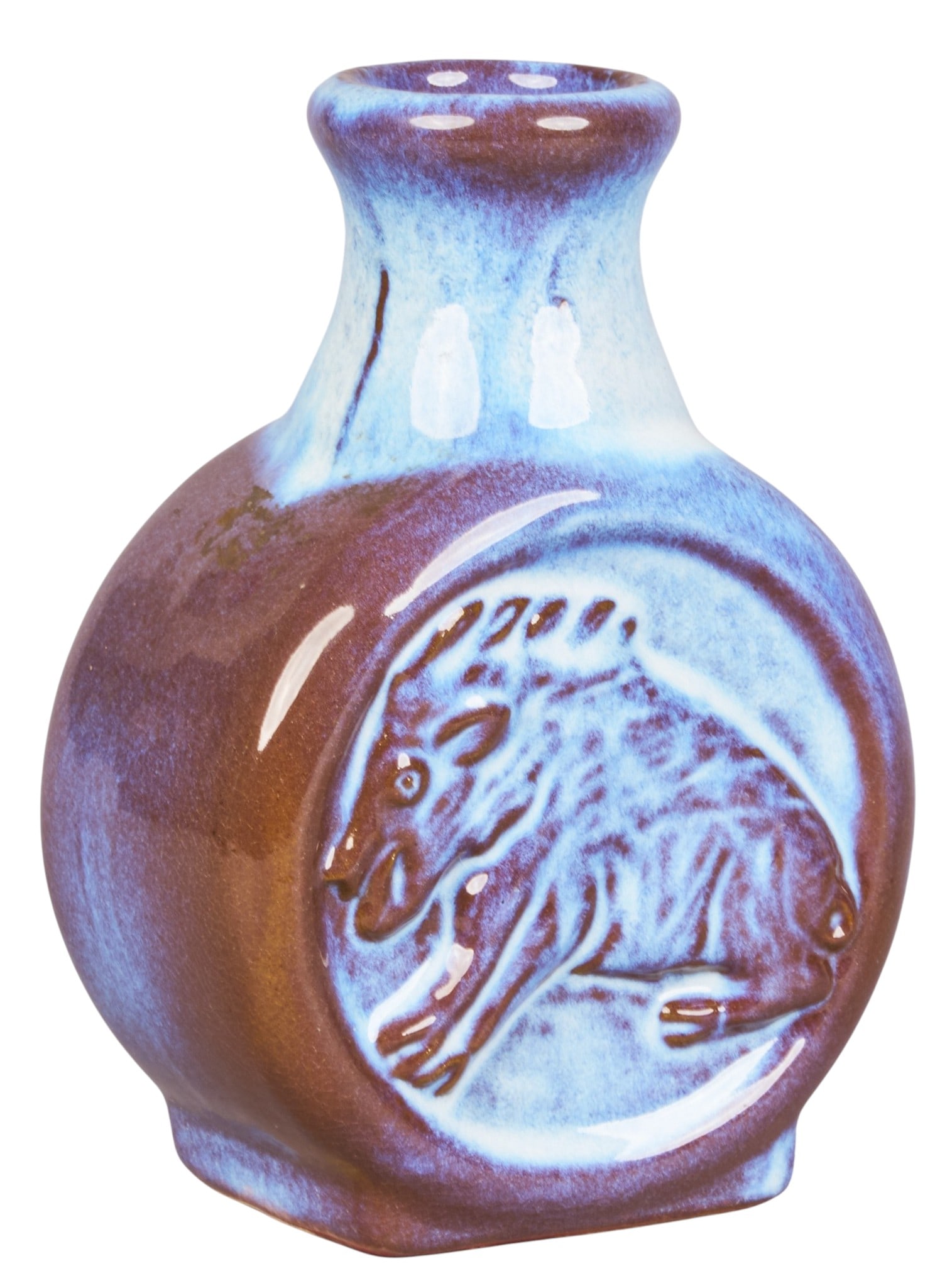 Harding Black, Javelina Vase, 1971: Harding Black (San Antonio, Texas, 1912-2004), purple and white javelina vase, glazed and fired ceramic, signature and date on the underside, 1971 height 6.5 in. x width 4.5 in. x depth 2.75 in.