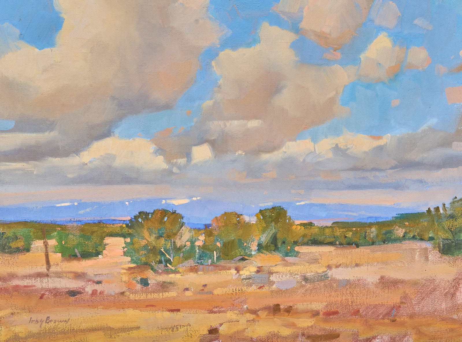 Irby Brown, Southwestern Landscape: Irby Graves Brown (Texas, 1928-2016), Southwestern landscape scene, oil on canvas, signed lower left, with Wadle Galleries (Santa Fe, New Mexico) sticker on the verso sight: 20 x 24 in.,