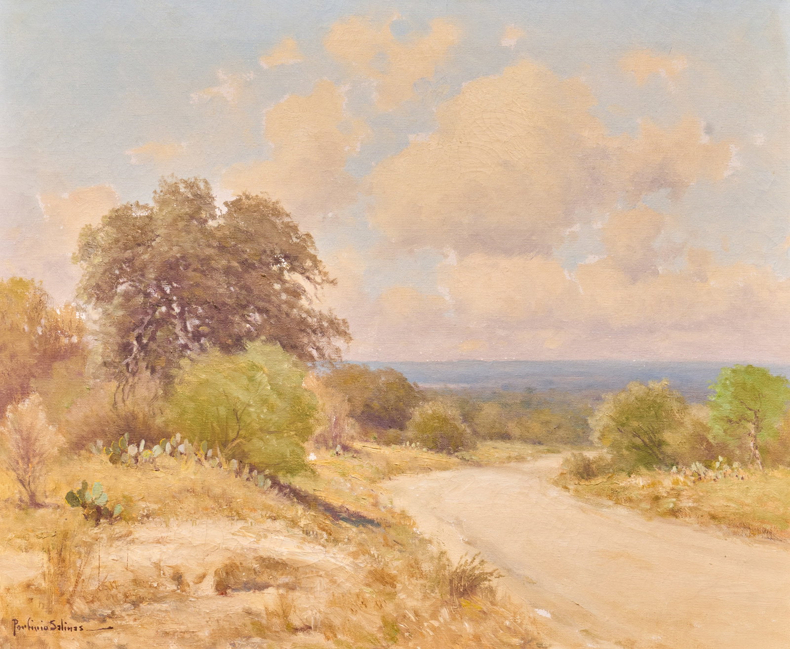 Porfirio Salinas, Texas Road in Summer: Porfirio Salinas (Texas, 1910-1973), Hill Country road in summer, oil on canvas, signed lower left sight: 20 x 24 in., frame: 25 x 29 in. Provenance: Originally purchased from the artist circa 1960s; 