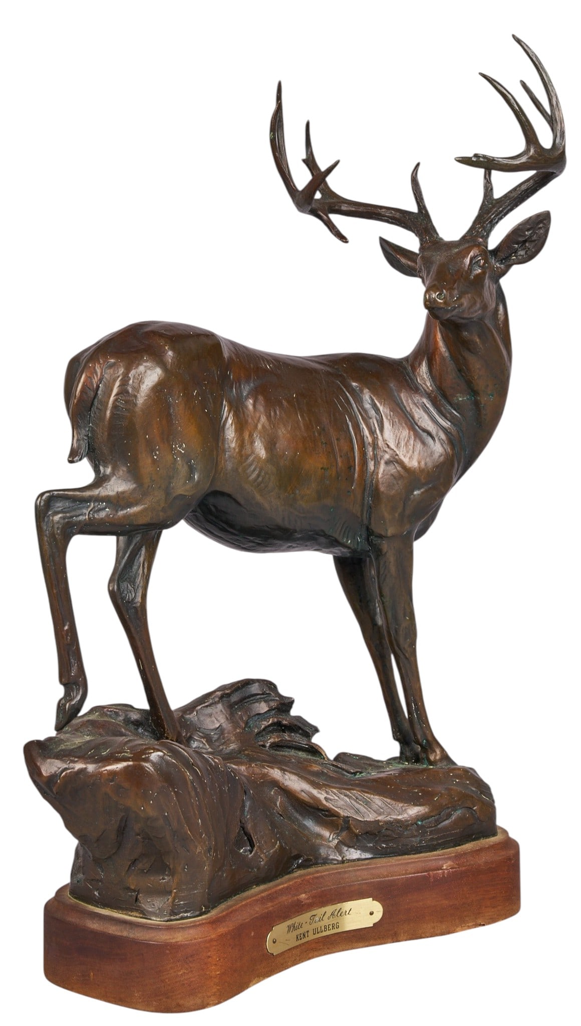 Kent Ullberg, "White Tail Alert": Kent Ullberg (Texas / Colorado, b .1945), "White Tail Alert", artist-cast bronze sculpture on wooden base, with incised signature and edition number 15/20 height 20 in. x