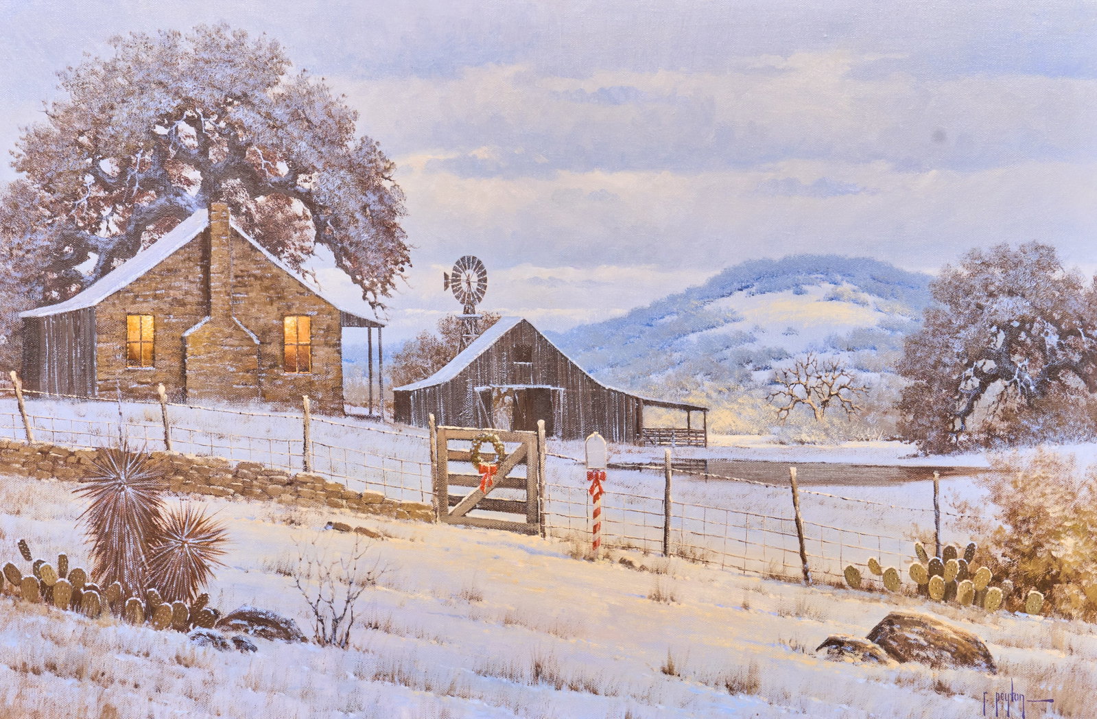 Randy Peyton, "Hill Country Holidays": Randy Peyton (Texas / Italy, b. 1958), "Hill Country Holidays", oil on canvas, signed lower right, signed again and dated on the verso, 1983 sight: 20 x 30 in., frame: 31 x 41 in. 