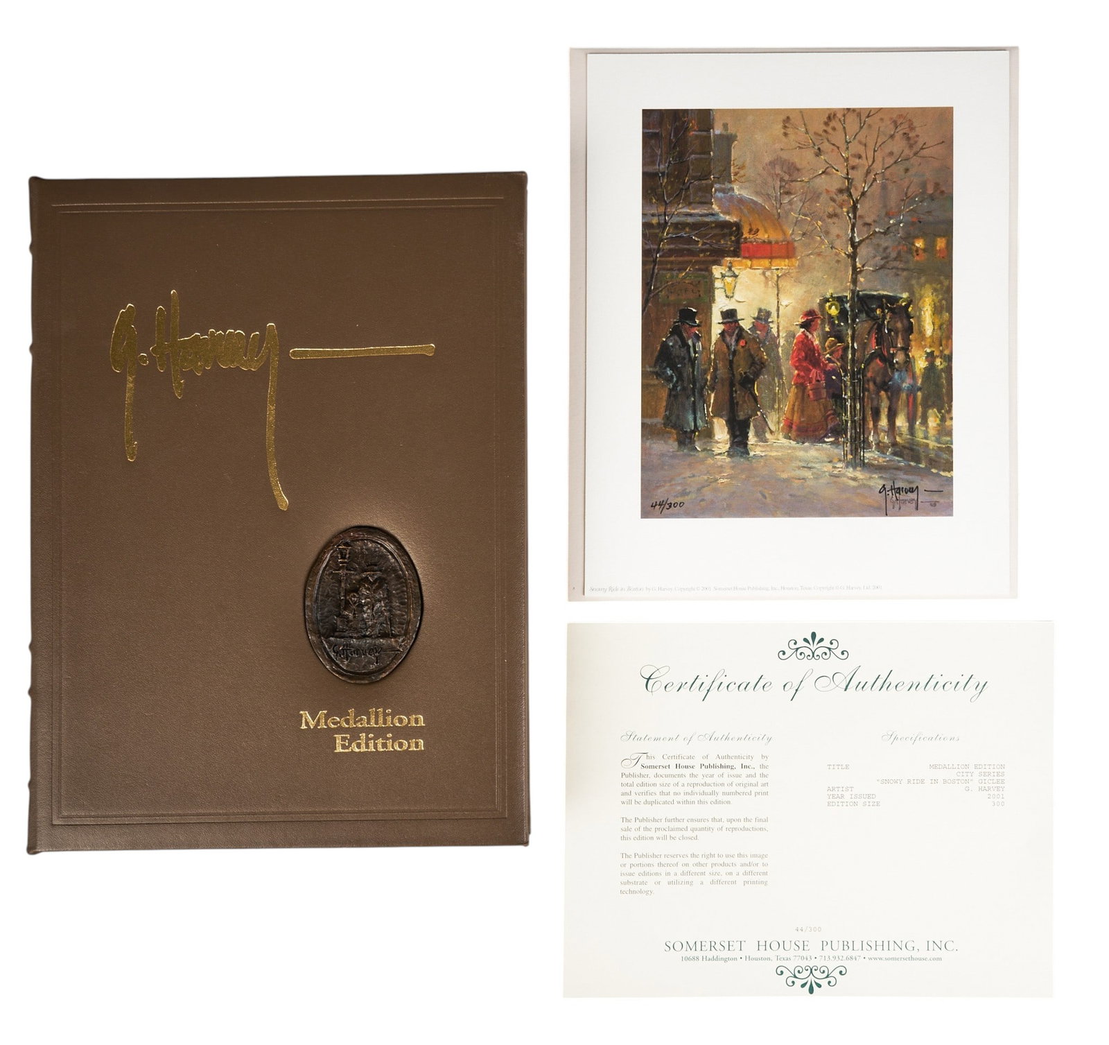 G. Harvey, "The City Series, Medallion Edition": G. (Gerald Harvey Jones) Harvey (1933-2017), "The City Series, Medallion Edition", 2001, signed and numbered, ed. 44/300, also includes signed giclee print; with bronze medallion embedded in