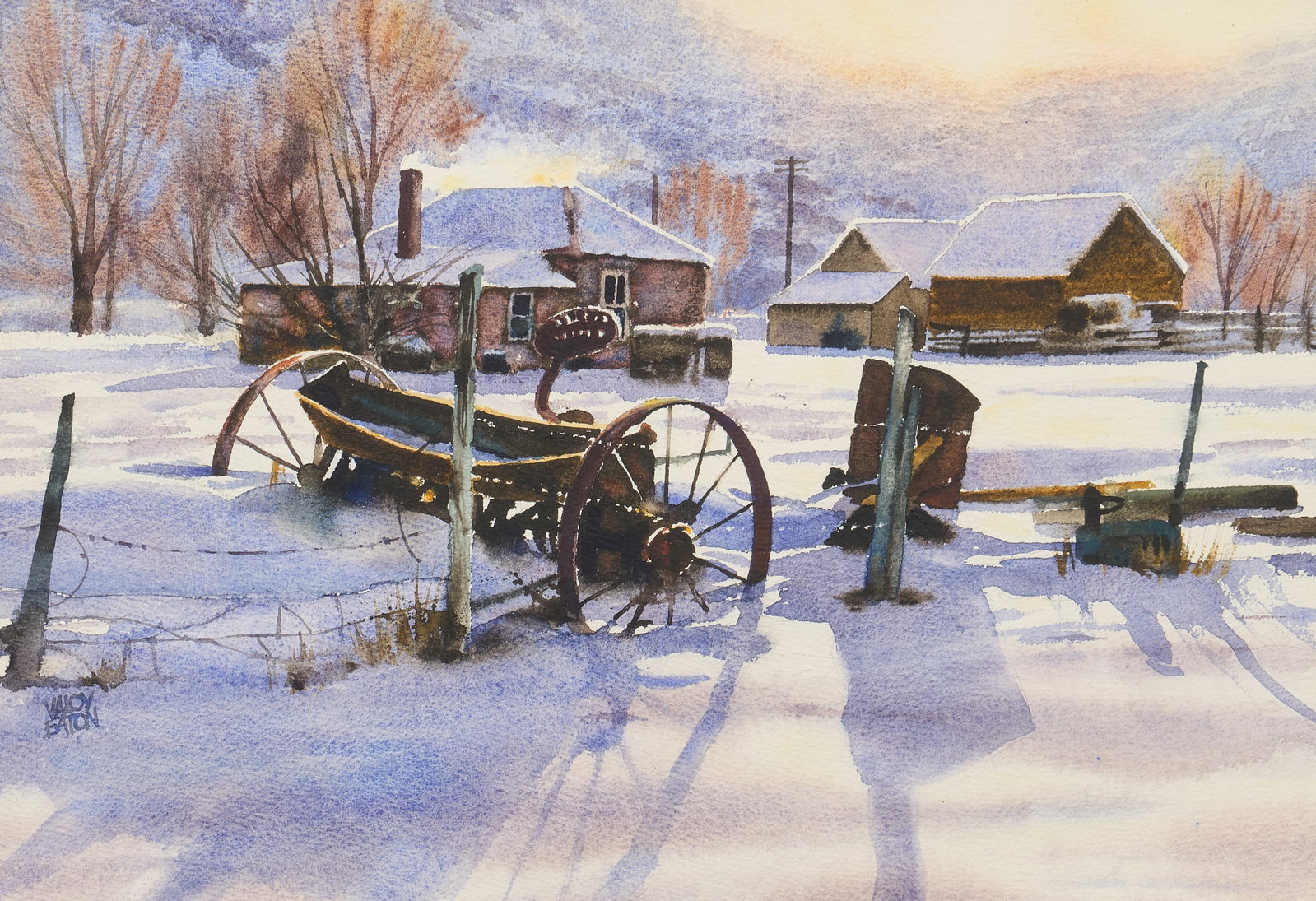 Valoy Eaton, "The Grain Drill": Valoy Eaton (Utah, b. 1938), "The Grain Drill" (Midway, Utah), watercolor on watercolor paper, signed lower left, inscribed on the verso with title, signature, and date, 1979 sight