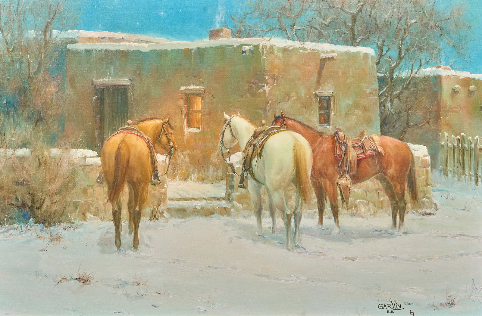 Barbara Garvin, "Three Who Came": Barbara Ruth Garvin (California, b. 1936), "Three Who Came", oil on canvas, signed lower right sight: 24 x 36 in., frame: 36 x 48 in. Provenance: Property from an Austin, Texas