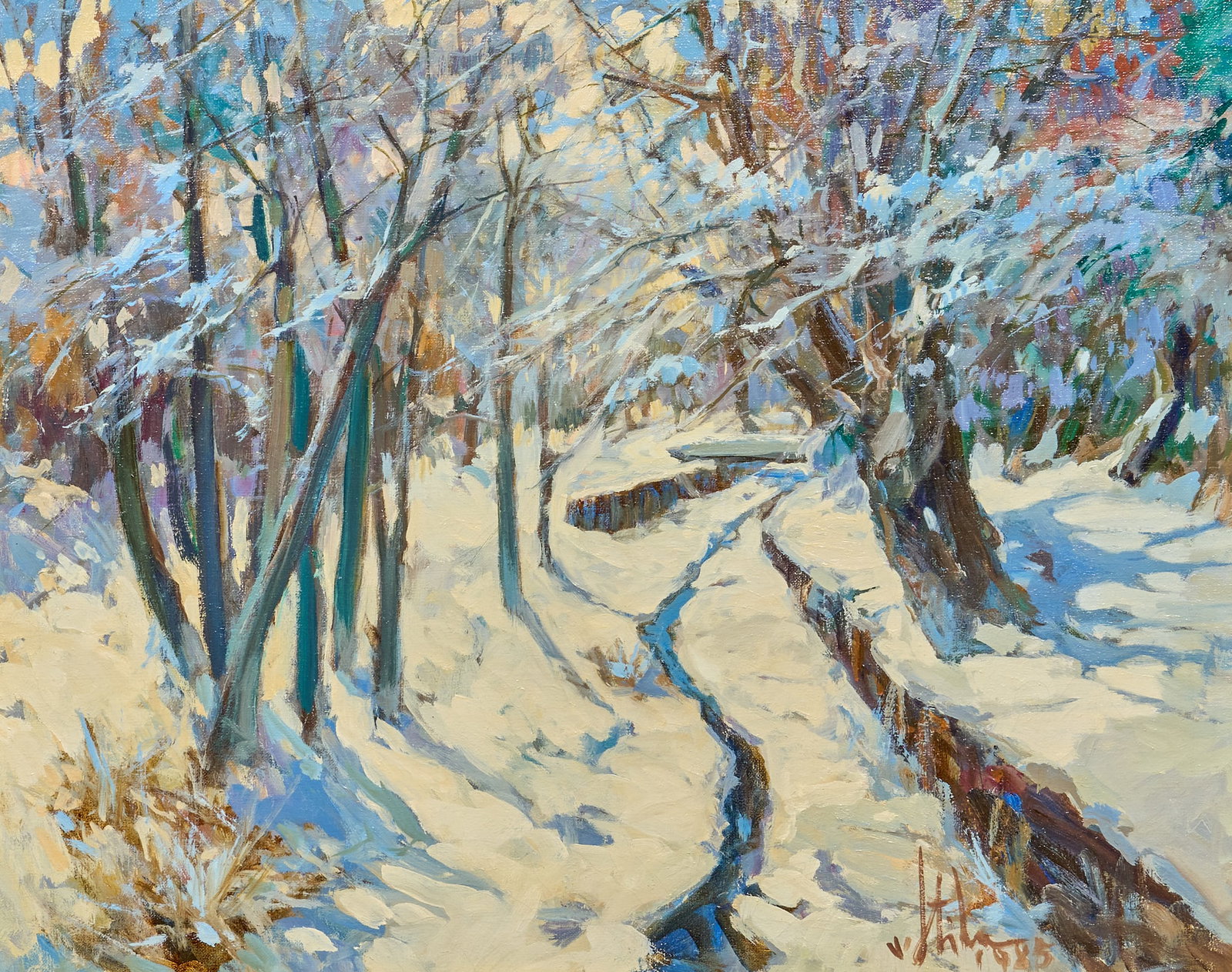 Vladan Stiha, “Snowy Day in Santa Fe: Vladan Stiha (Yugoslavia / New Mexico, 1908-1992), “Snowy Day in Santa Fe”, oil on canvas, signed and dated lower right, 1985 sight: 24 x 30 in., frame: 32 x 38 in. Provenance: Proper