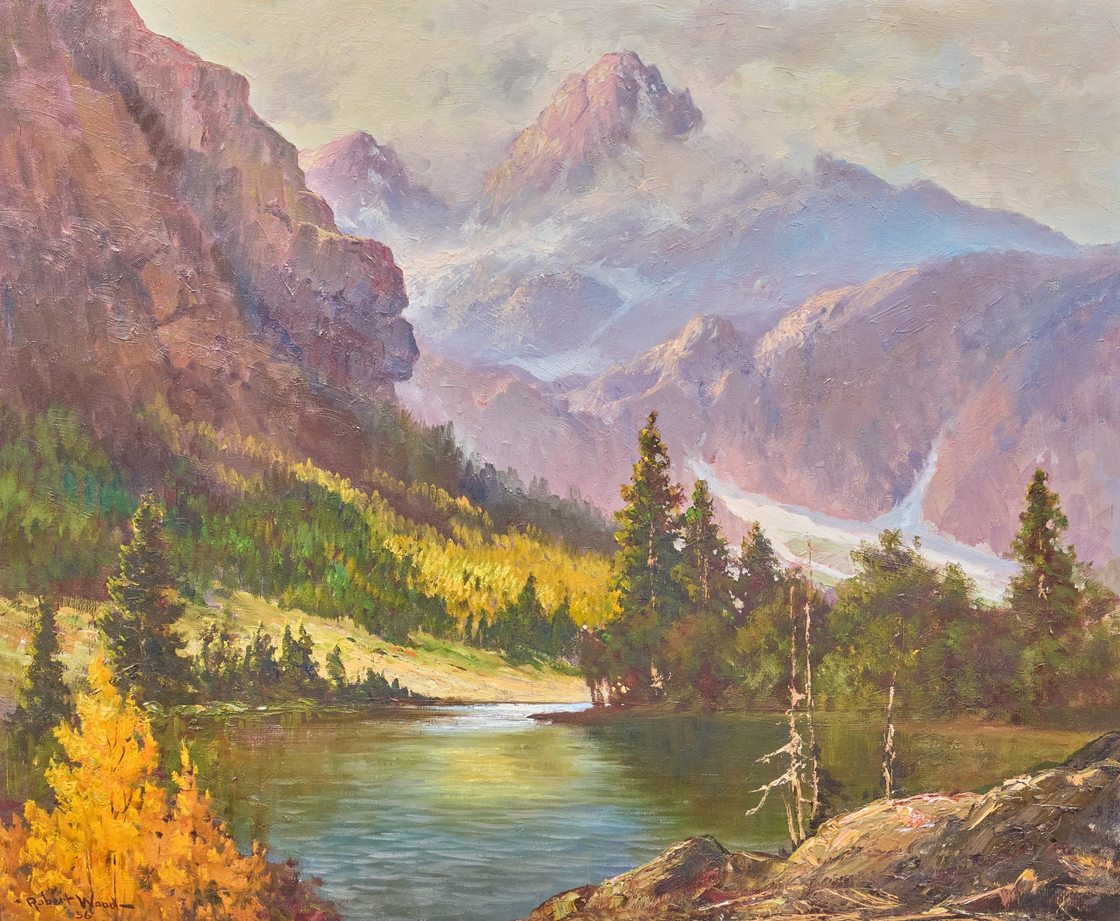Robert Wood, "The Grand Teton": Robert Wood (Texas / California, 1889-1979), "The Grand Teton", oil on canvas, signed and dated lower left, 1956 sight: 24 x 30 in., frame: 32 x 37 in. Provenance: Property from an