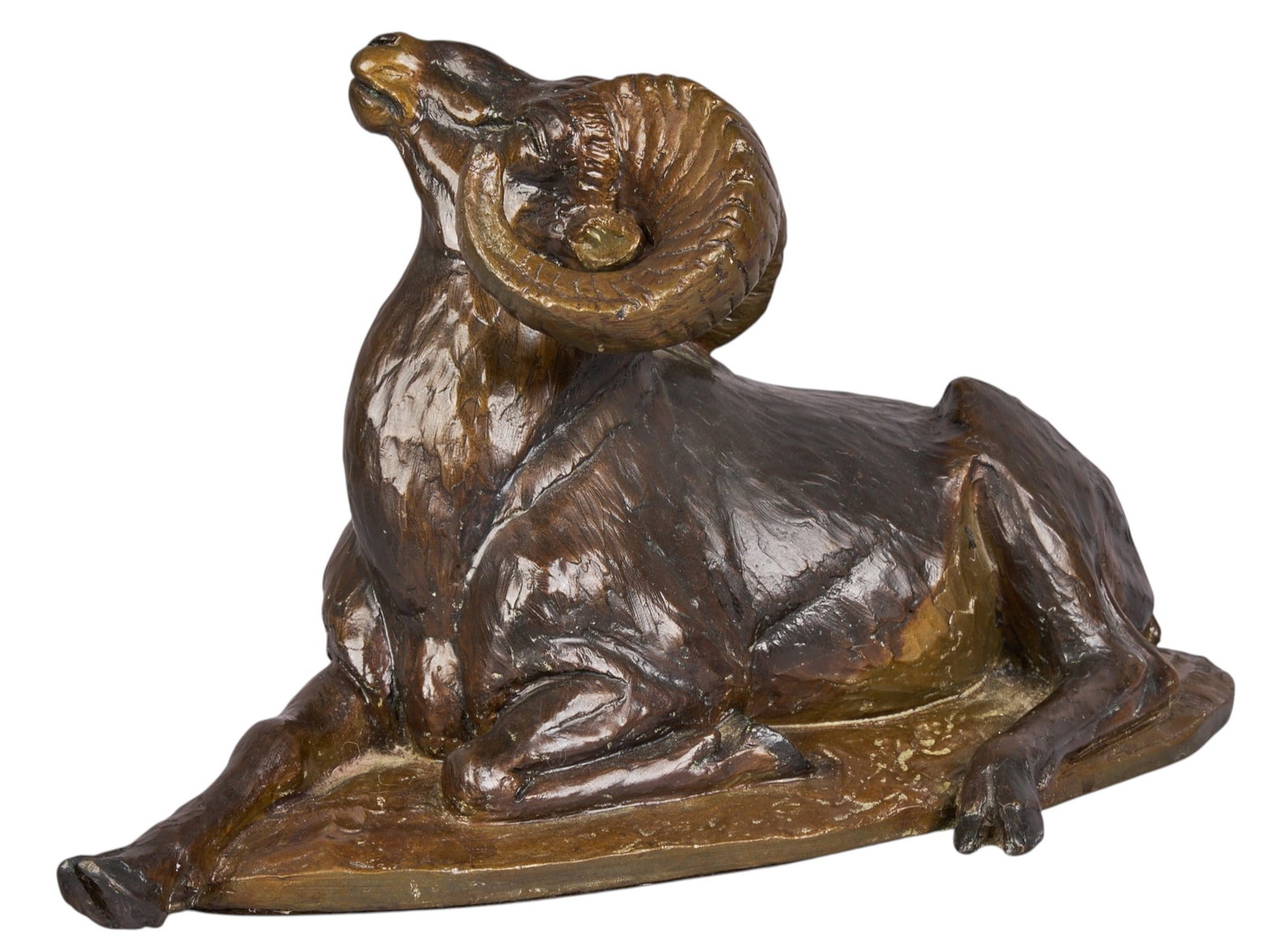 David Turner, Bighorn Bronze: David H. Turner (Amer., b. 1961), bighorn sheep ram with his face upturned to the sun, artist-cast bronze sculpture, freestanding, with incised signature, edition number 26/80, and date, 1997 hei
