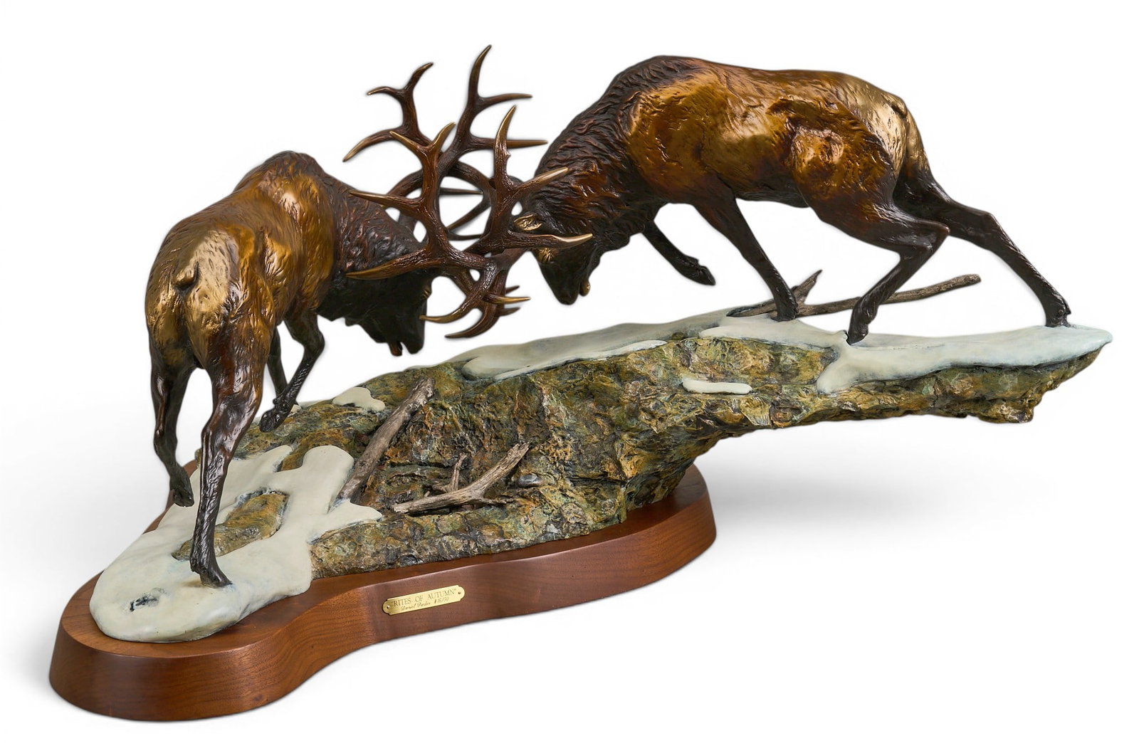 Daniel Parker, "Rites of Autumn": Daniel Ray Parker (Amer., b. 1959), "Rites of Autumn", artist-cast bronze sculpture on wooden base, incised signature, title, edition number 16/50, and date, 1991 height 18 in. x width 36 in
