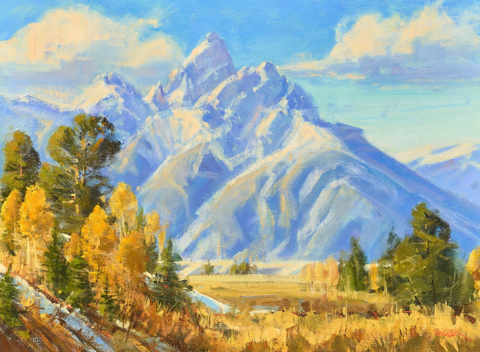 Bill Sawczuk, "A Teton Remembrance": Bill Sawczuk (Wyoming / Michigan, b. 1945), "A Teton Remembrance", oil on canvas, signed lower right, signed again and titled on the verso, and dated 2005 sight: 18 x 24 in., frame: 31.5 x 3