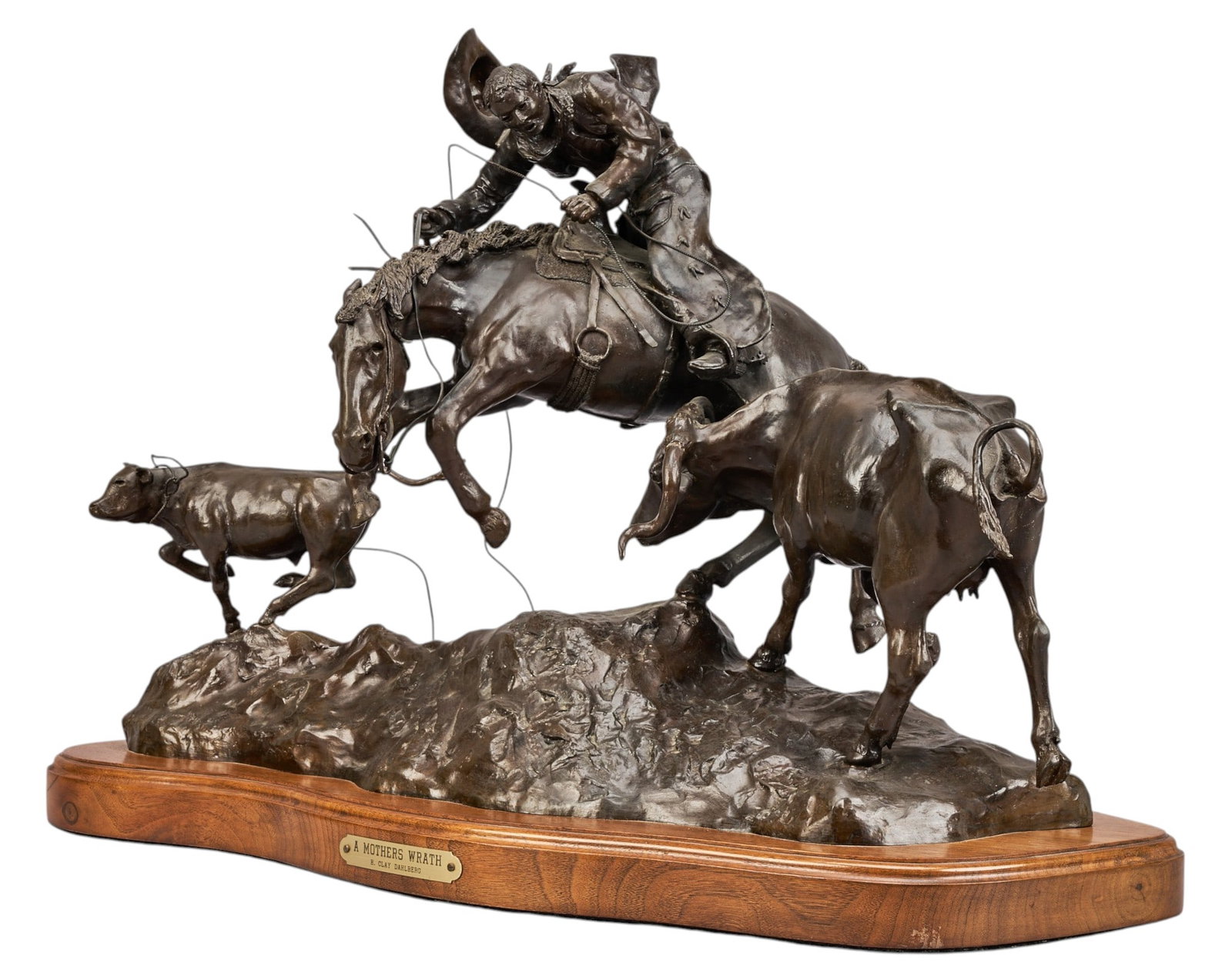 H. Clay Dahlberg, "A Mother’s Wrath" Foundry Proof: Houston Clay Dahlberg (Texas, 1946-2021), "A Mother’s Wrath", artist-cast bronze sculpture on wooden base, with incised signature, "Foundry Proof" [standard