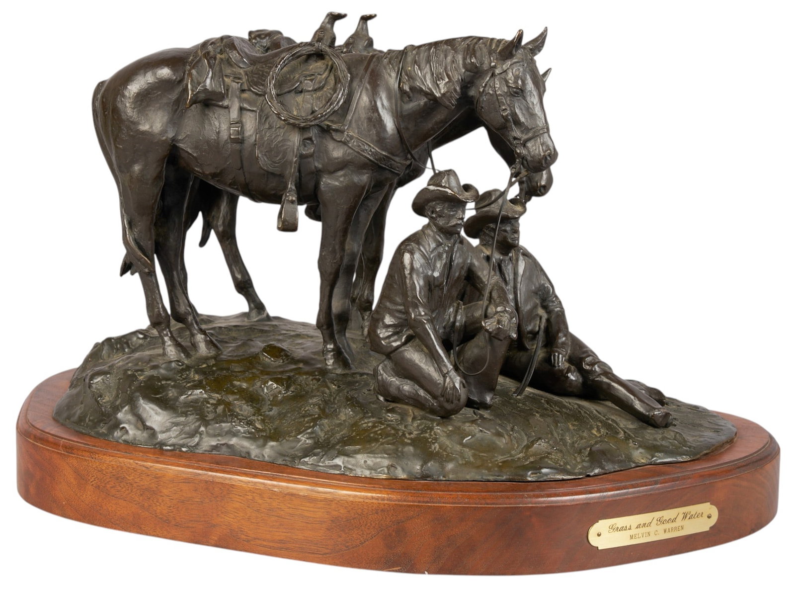 Melvin Warren, "Grass and Good Water": Melvin Charles Warren (Texas / California, 1920-1995), "Grass and Good Water", artist-cast bronze sculpture on wooden base, with incised signature, edition number 19/30, and date,