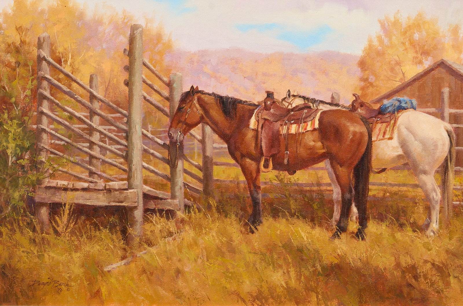 Dwayne Brech, "Taking a Break": Dwayne Brech (Colorado, b. 1953), "Taking a Break", oil on canvas, signed lower left sight: 16 x 24 in., frame: 22 x 30 in. Provenance: Property from a collector in Claude,