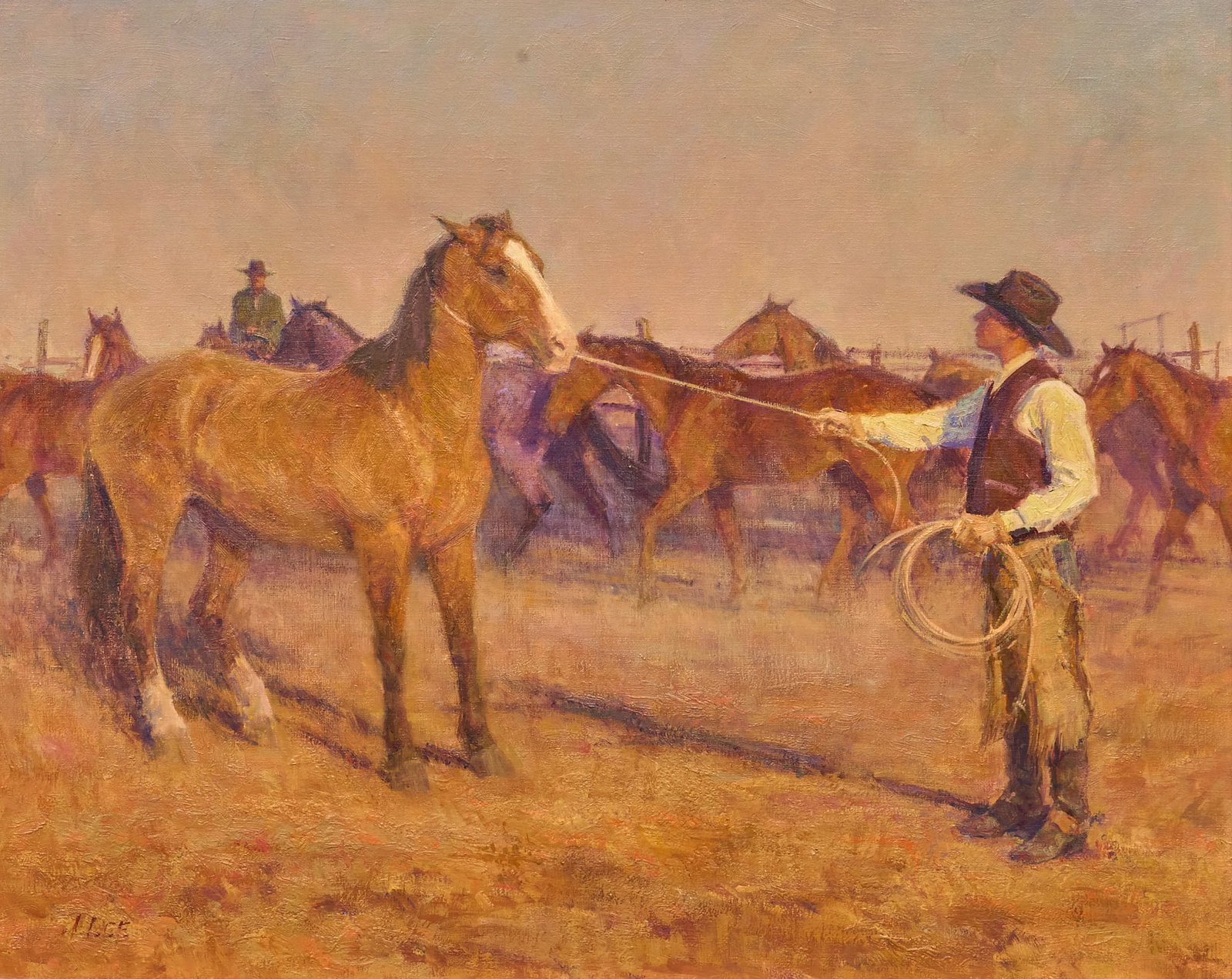 Joyce Lee, "Forgotten Lesson": Joyce Lee (Montana, 1950-2011), "Forgotten Lesson", oil on canvas, signed lower left sight: 24 x 30 in., frame: 31 x 36 in. Provenance: Property from a ranch near Georgetown, Texa