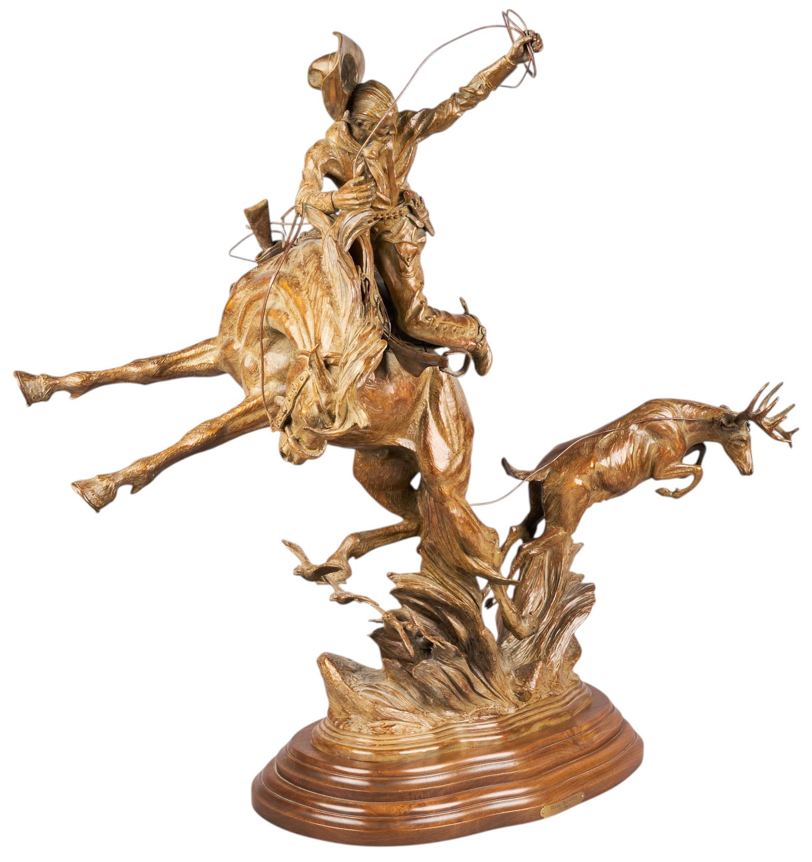 Vic Payne, "Texas Two-Step": Vic Payne (Texas / New Mexico, b. 1960), "Texas Two-Step", artist-cast bronze sculpture on wooden base, incised signature and edition number, 76/100 height 31 in. x width 36 in. x