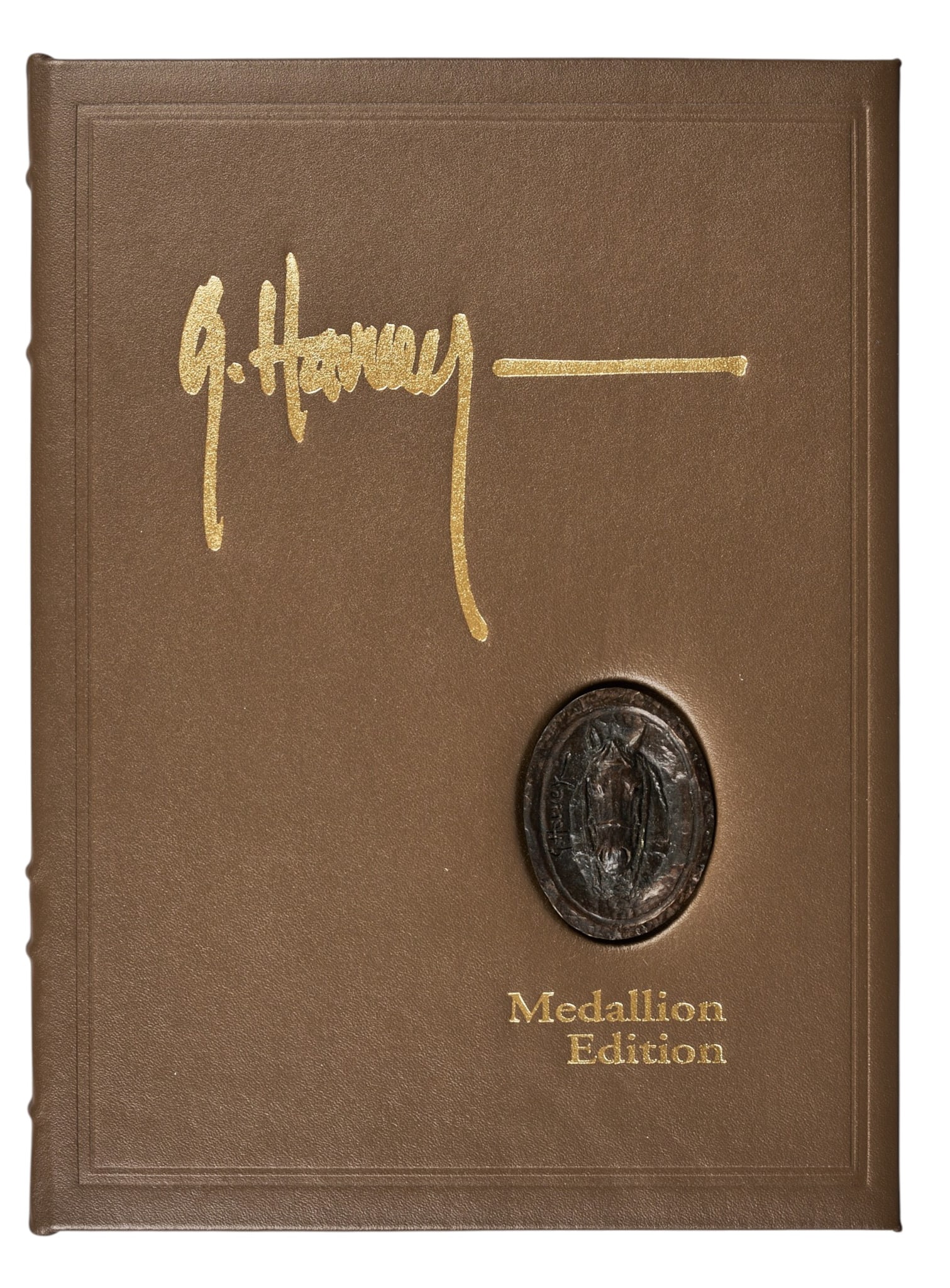 G. Harvey, "The Western Series, Medallion Edition": G. Harvey (Gerald Harvey Jones , Texas, 1933-2017), "The Western Series, Medallion Edition", 2001, signed, with bronze medallion embedded in cover height 14.5 in. x width 11 in. x