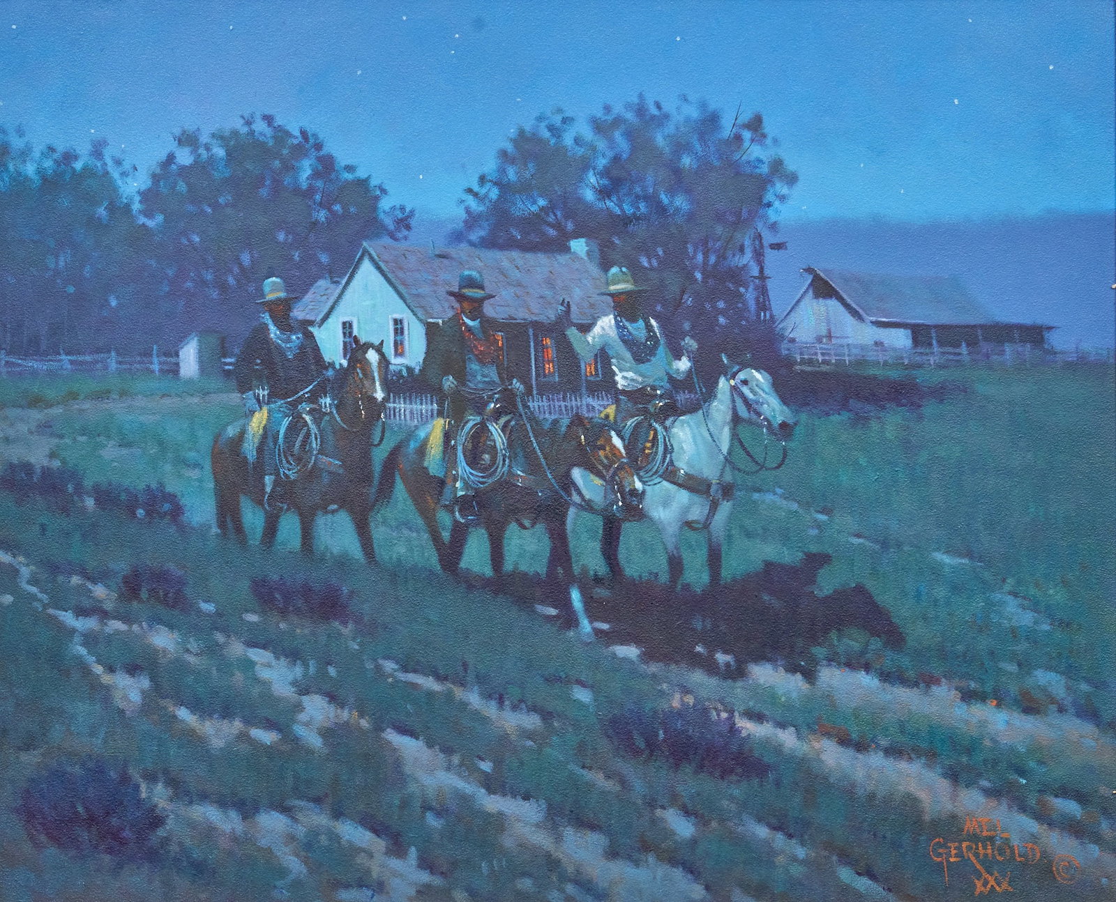 Mel Gerhold, "After the Poker Game": Mel Gerhold (Nebraska, 1928-2015), "After the Poker Game", oil on panel, signed lower right sight: 18 x 22 in., frame: 29 x 33 in. Provenance: Property from a home in Houston, Texa
