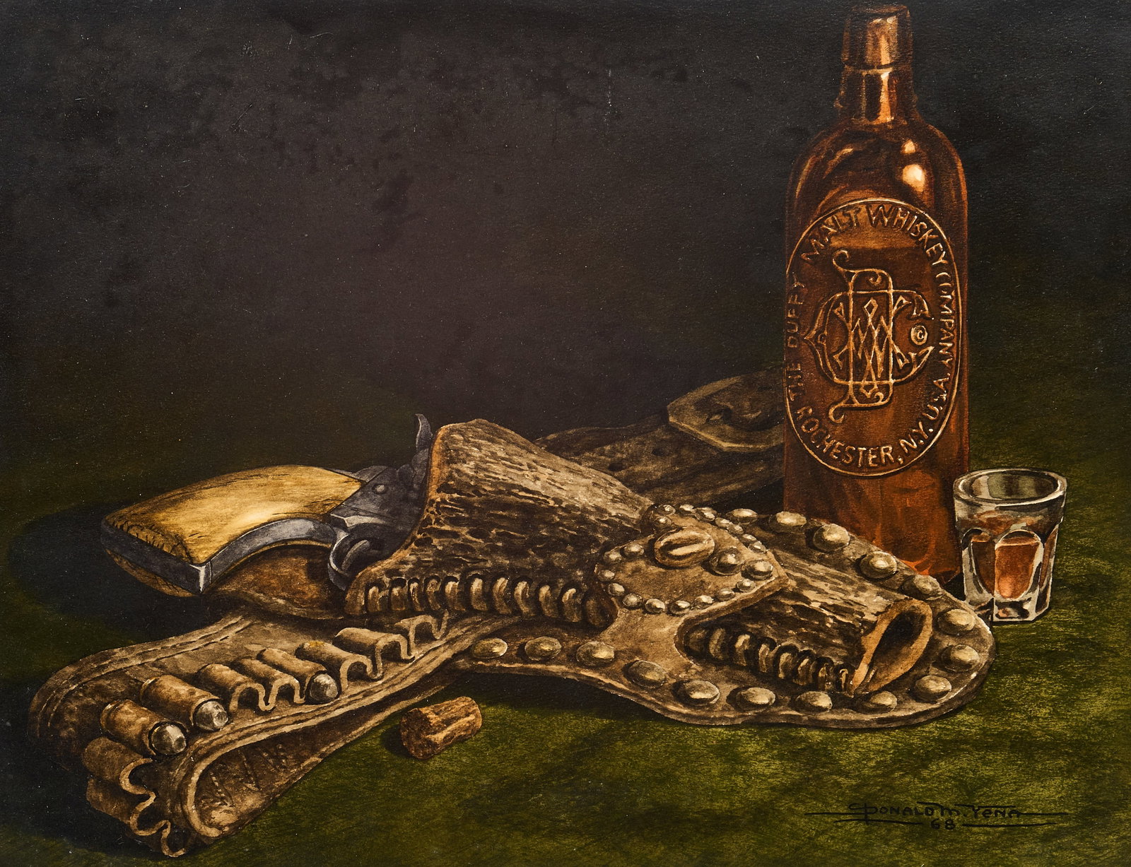 Donald Yena, "A Drink Alone": Donald M. Yena (Amer., b. 1933), "A Drink Alone", watercolor on watercolor paper, signed and dated lower right, 1968; signed again, titled and dated on the verso sight: 11 x 14