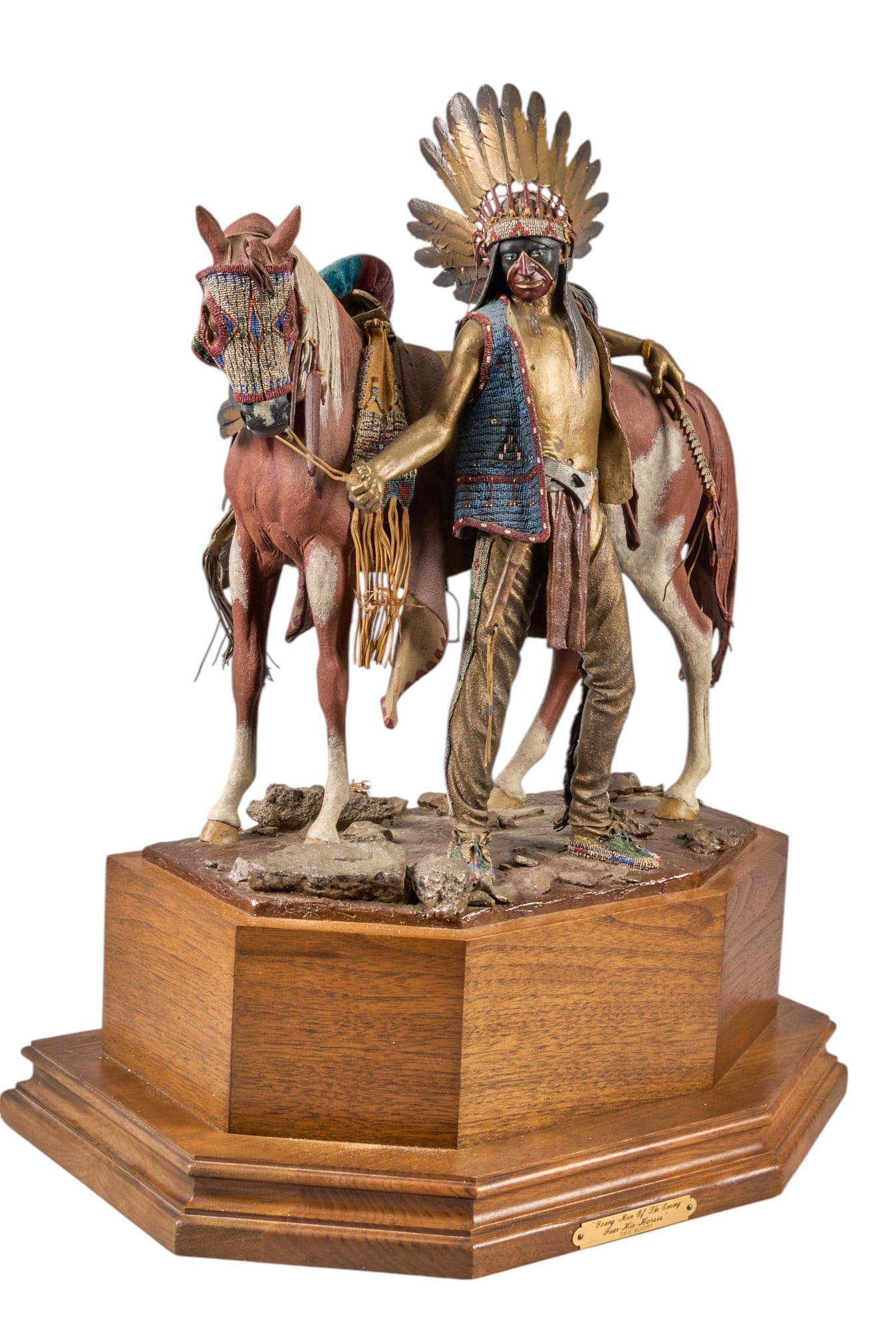 Dave McGary, "Young Men of the Enemy Fear His Horses": Dave McGary (Montana, 1958-2013), "Young Men of the Enemy Fear His Horses", artist-cast and cold painted bronze sculpture on wooden base, with incised signature, edition number 24/50,