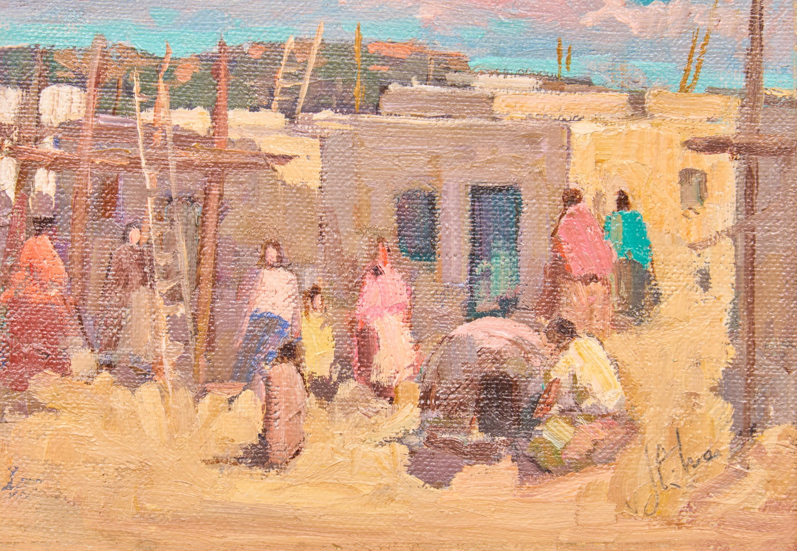 Vladan Stiha, "Taos Pueblo": Vladan Stiha (Yugoslavia / New Mexico, 1908-1992), "Taos Pueblo", oil on canvas panel, signed lower right sight: 5 x 7 in., frame: 11.5 x 13.5 in. Provenance: Property from an Austin, Texas