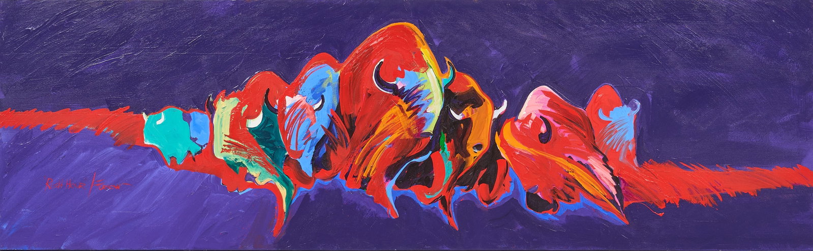 Malcolm Furlow, "Rush Hour": Malcolm Furlow (Wyoming / New Mexico, 1946-2023), "Rush Hour", acrylic on canvas, signed and titled lower left, stretched and gallery wrapped canvas, not framed size: 24 x 78 in. Provenance:
