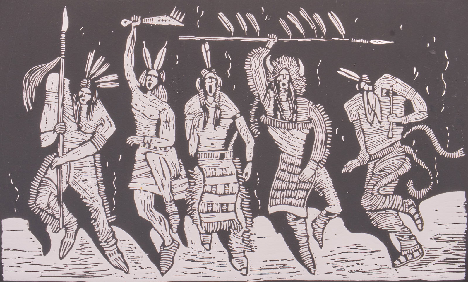 Thom Ross, "Victory Dance": Thom Ross (California, b. 1953), "Victory Dance", studio woodblock print, signed and numbered in pencil in the margins, ed. 2/50 frame: 30.5 x 38.5 in. Provenance: Property from a