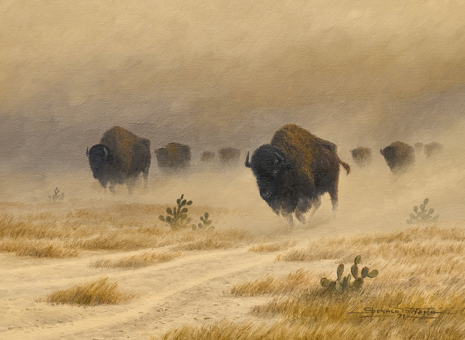 Donald Yena, "Dry Trails": Donald M. Yena (Amer., b. 1933), "Dry Trails", oil on canvas, signed and dated lower right, 1971 sight: 18 x 24 in., frame: 25.5 x 31.5 in. Provenance: Property from a home in San