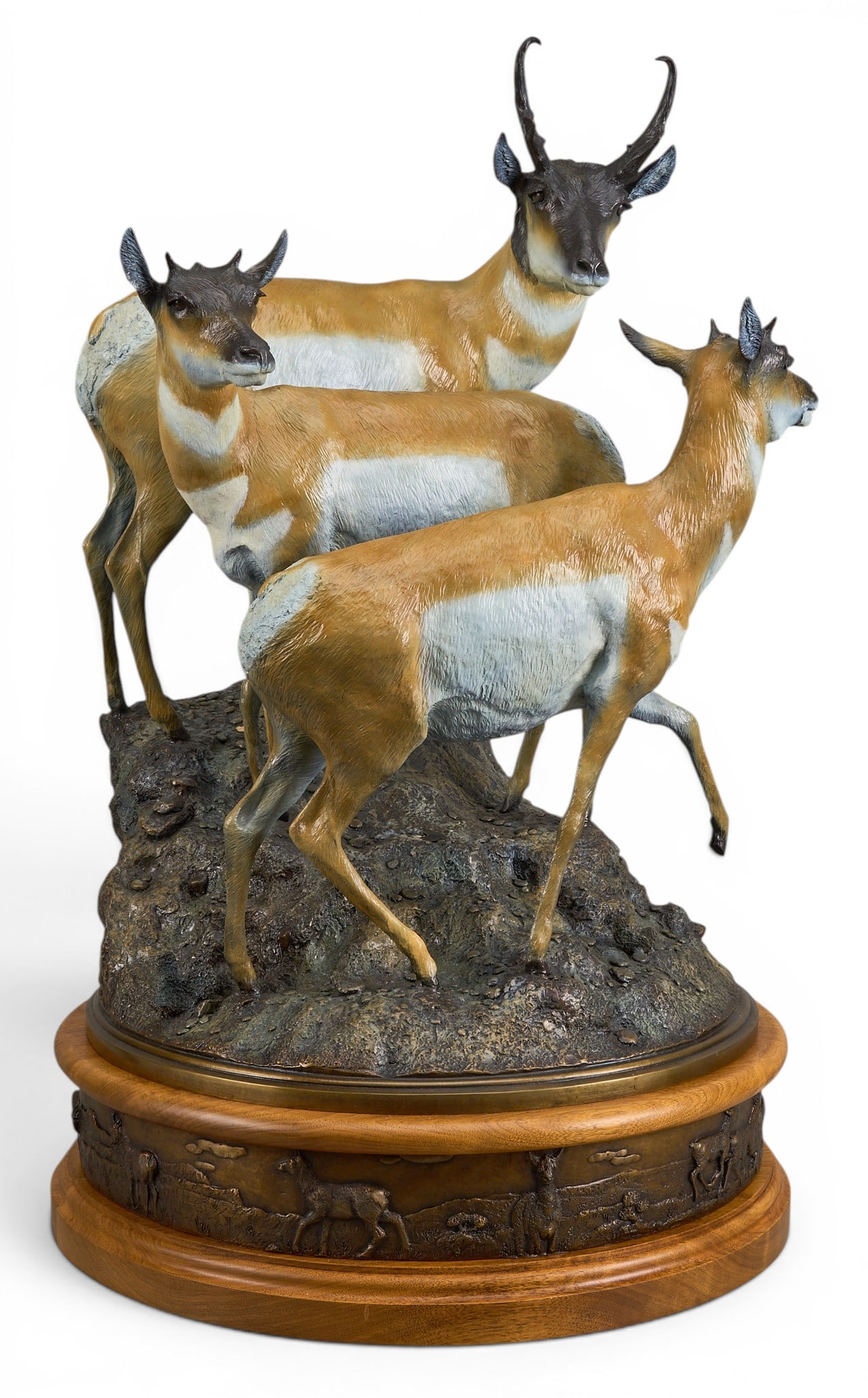 Sam Terakedis, "Something Amiss": Sam Terakedis (Amer., b. 1952), "Something Amiss", artist-cast bronze sculpture on wooden base, with incised signature, edition number 4/10, and date, 2000, with bronze sculptural frieze