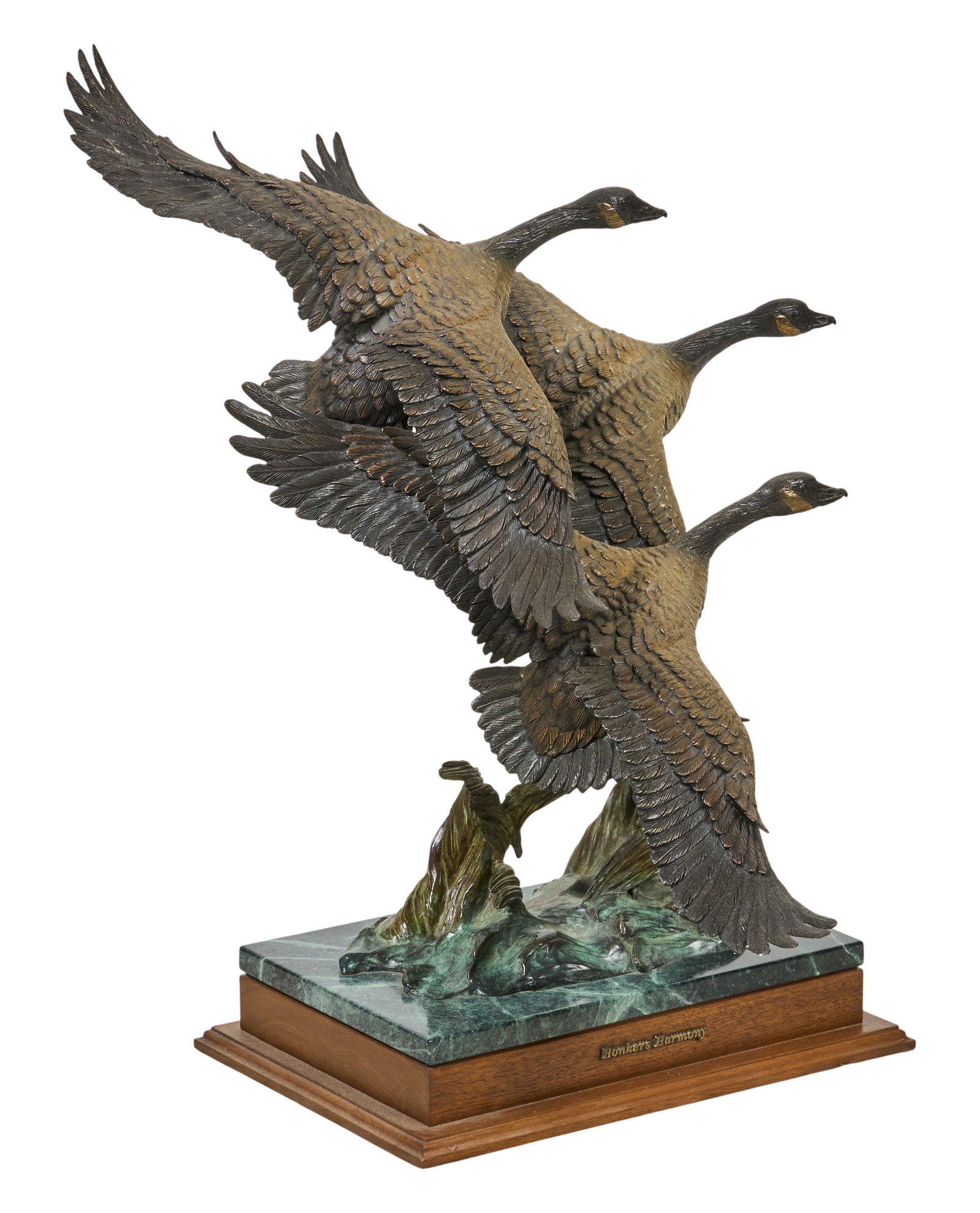 Dr. Robert Taylor, "Honkers Harmony": Dr. Robert R. Taylor (Colorado / Texas, 1951-2024), "Honkers Harmony", artist-cast bronze sculpture on green marble and wooden base, with incised signature, edition number 11/50, and