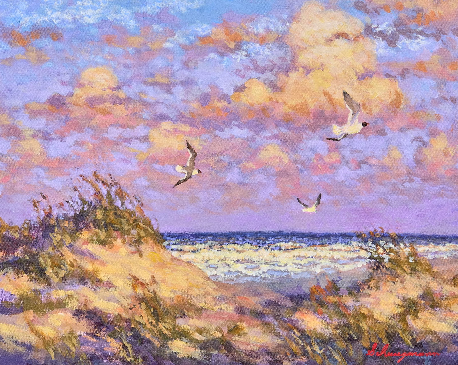 George Schwegmann, "Surf's Up": George Schwegmann (Texas, b. 1954), "Surf's Up", Texas Gulf Coast scene, acrylic on canvas, signed lower right sight: 16 x 20 in., frame: 23.5 x 27.5 in. Provenance: Property from the co