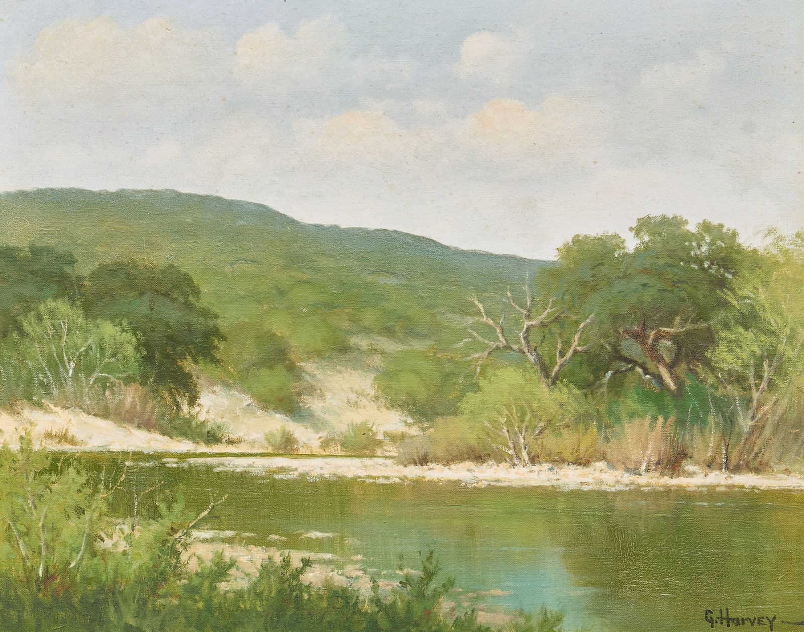 G. Harvey, Texas Landscape: G. Harvey (Gerald Harvey Jones, Texas, 1933-2017), Texas river landscape, oil on canvas, signed lower right sight: 16 x 20 in., frame: 23 x 27 in. Provenance: Property from the collection of a